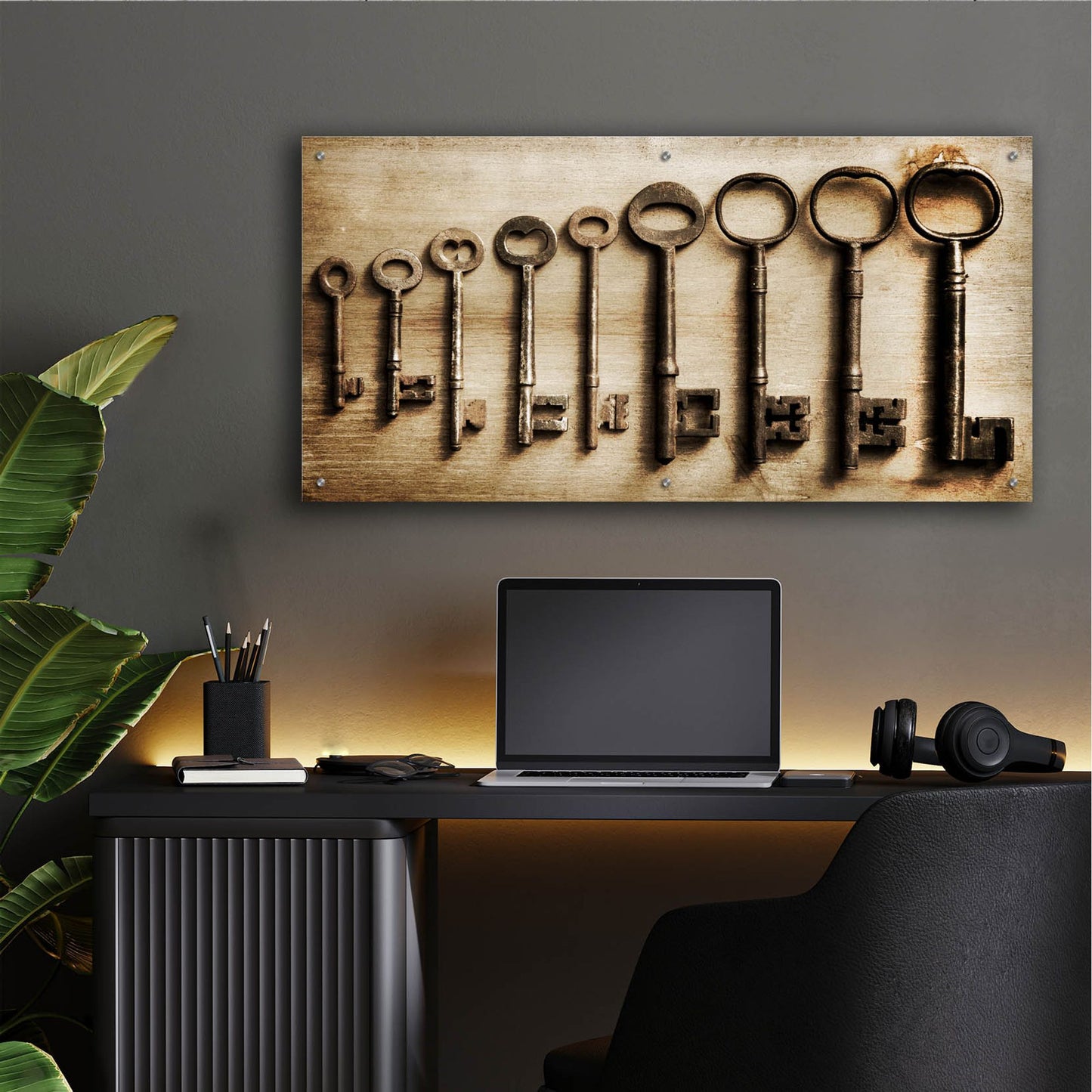 Epic Art 'Row Of Antique Keys' by Tom Quartermaine, Acrylic Glass Wall Art,48x24