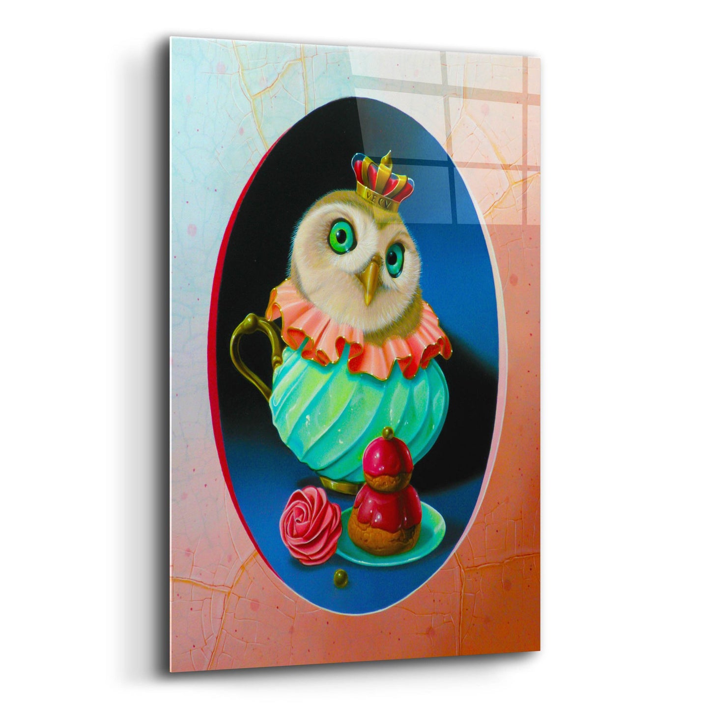 Epic Art 'The Owl With Celadon Mug' by Valery Vecu Quitard, Acrylic Glass Wall Art,12x16