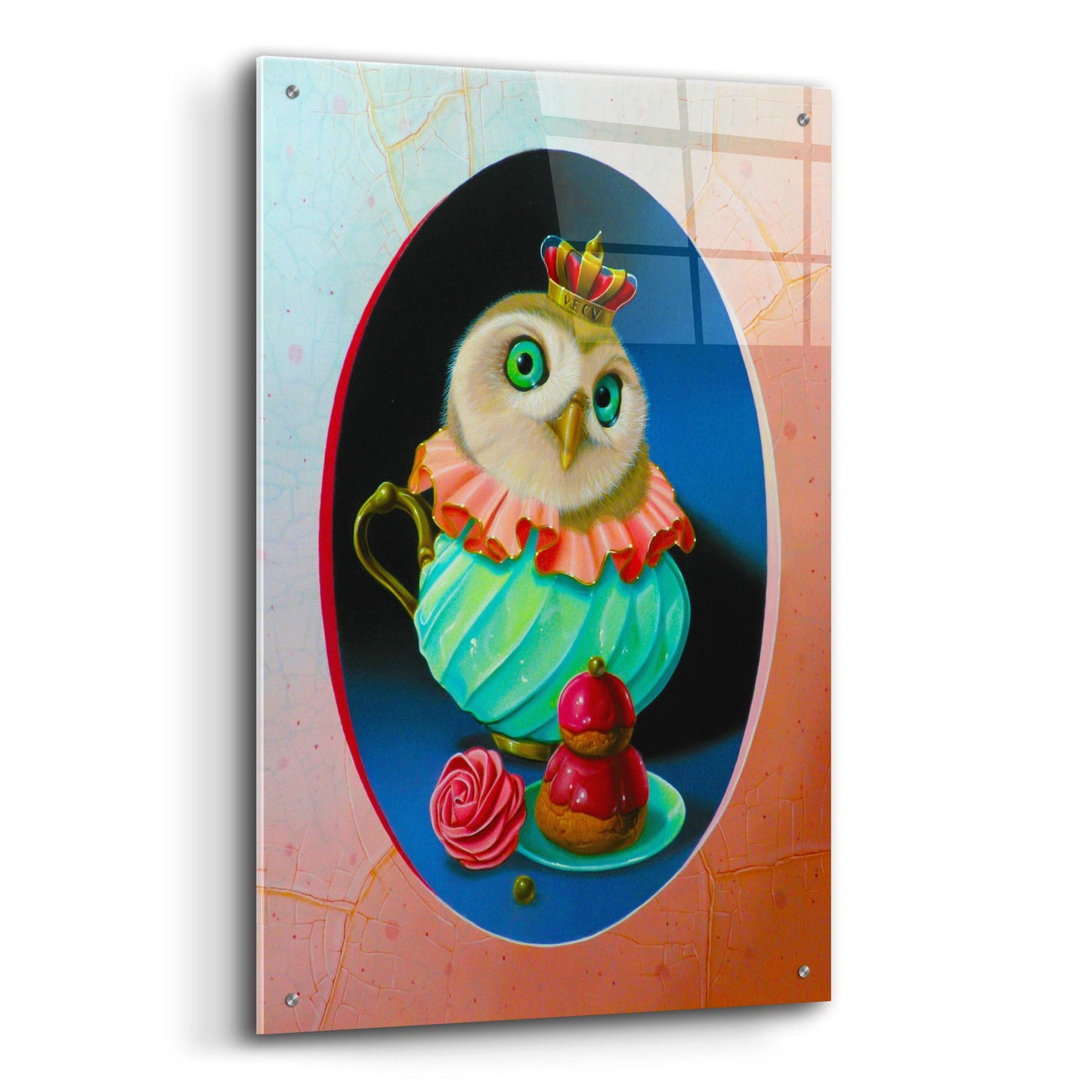 Epic Art 'The Owl With Celadon Mug' by Valery Vecu Quitard, Acrylic Glass Wall Art,24x36