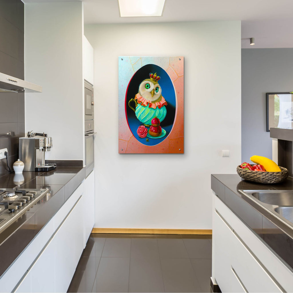 Epic Art 'The Owl With Celadon Mug' by Valery Vecu Quitard, Acrylic Glass Wall Art,24x36