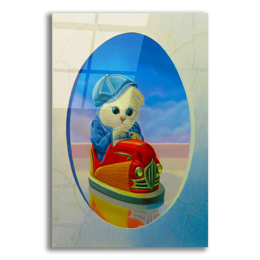 Epic Art 'The Cat With The Bumper Car' by Valery Vecu Quitard, Acrylic Glass Wall Art
