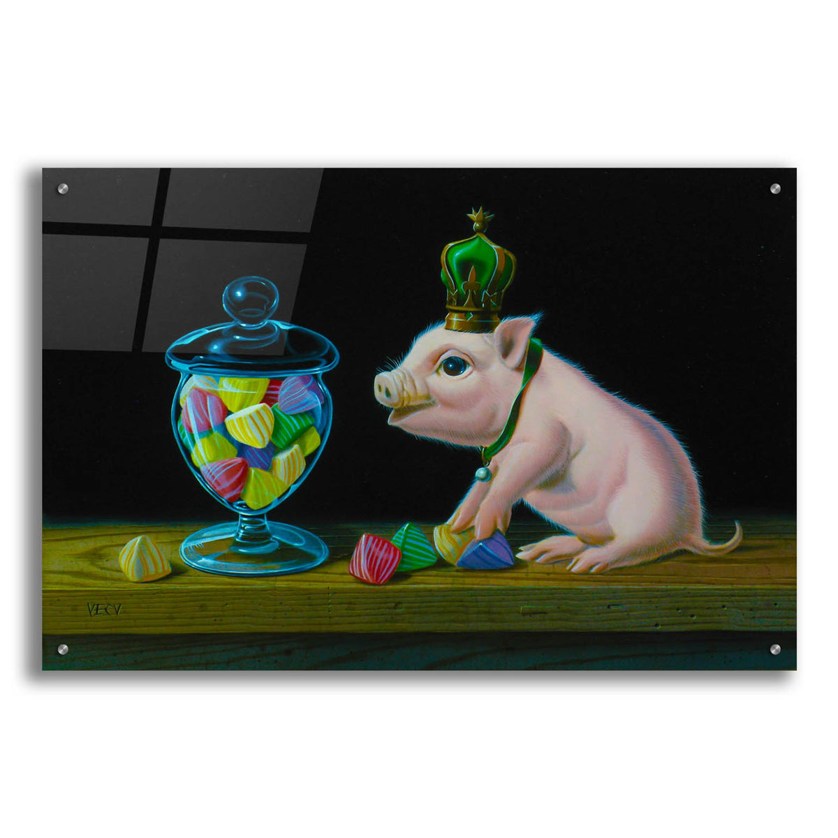 Epic Art 'The Piglet With The Berlingots' by Valery Vecu Quitard, Acrylic Glass Wall Art