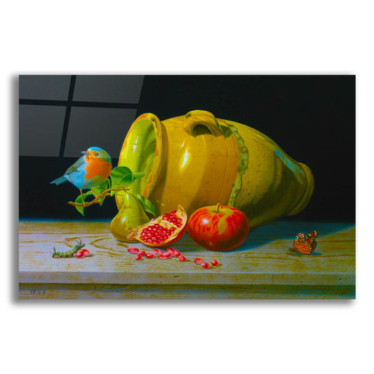 Epic Art 'The Redbreast And The Provencal Pot' by Valery Vecu Quitard, Acrylic Glass Wall Art