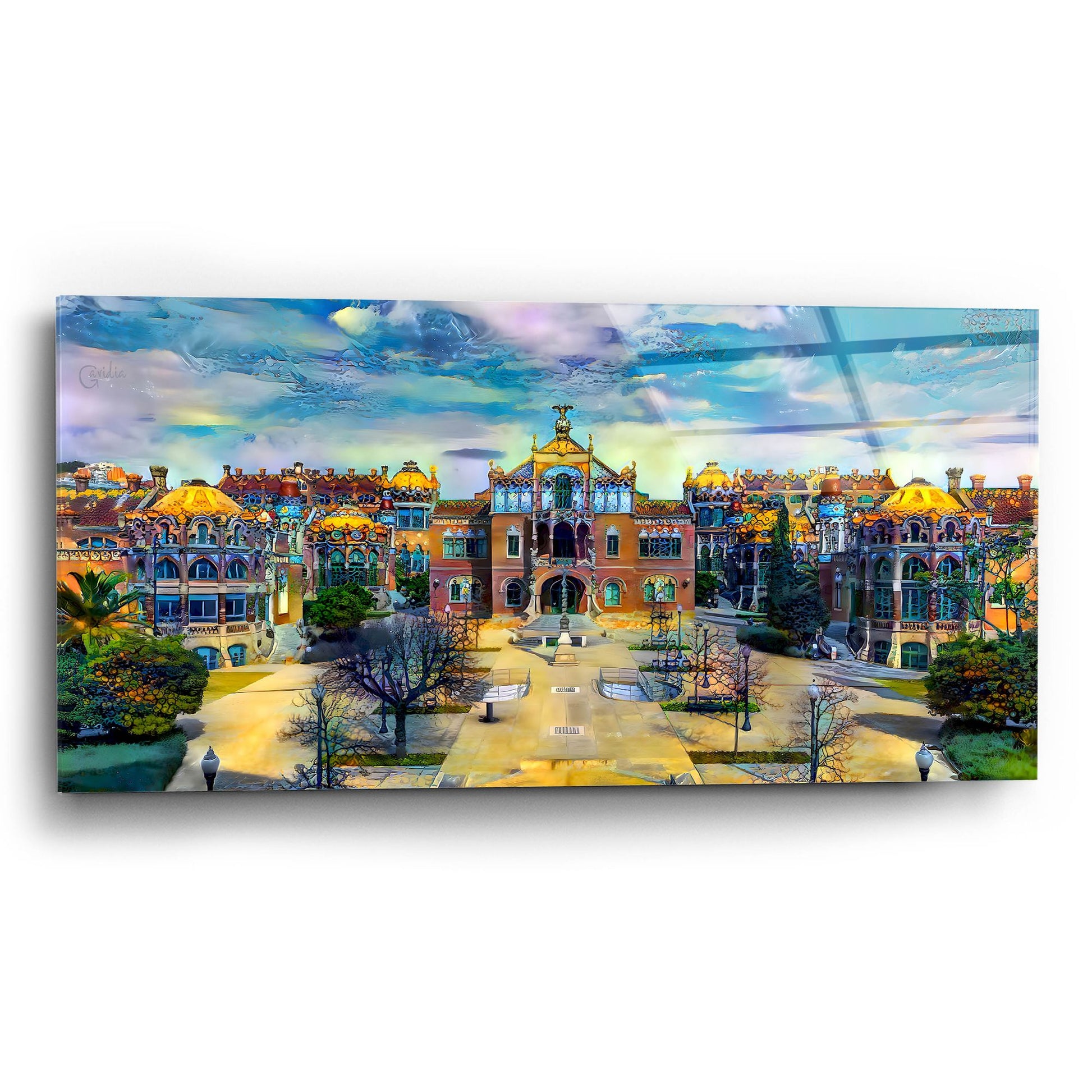 Epic Art 'Barcelona Spain Sant Pau Hospital And Palau De La Musica Center' by Pedro Gavidia, Acrylic Glass Wall Art,24x12