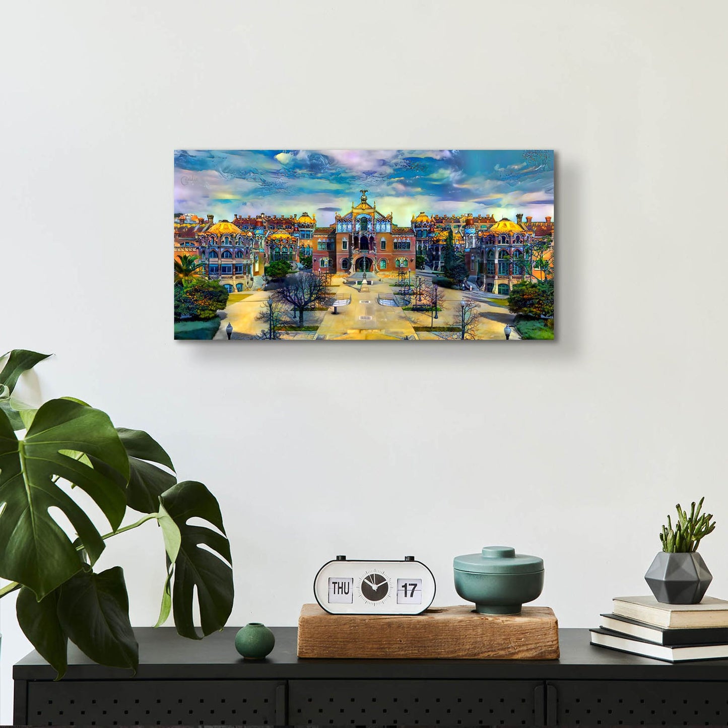 Epic Art 'Barcelona Spain Sant Pau Hospital And Palau De La Musica Center' by Pedro Gavidia, Acrylic Glass Wall Art,24x12