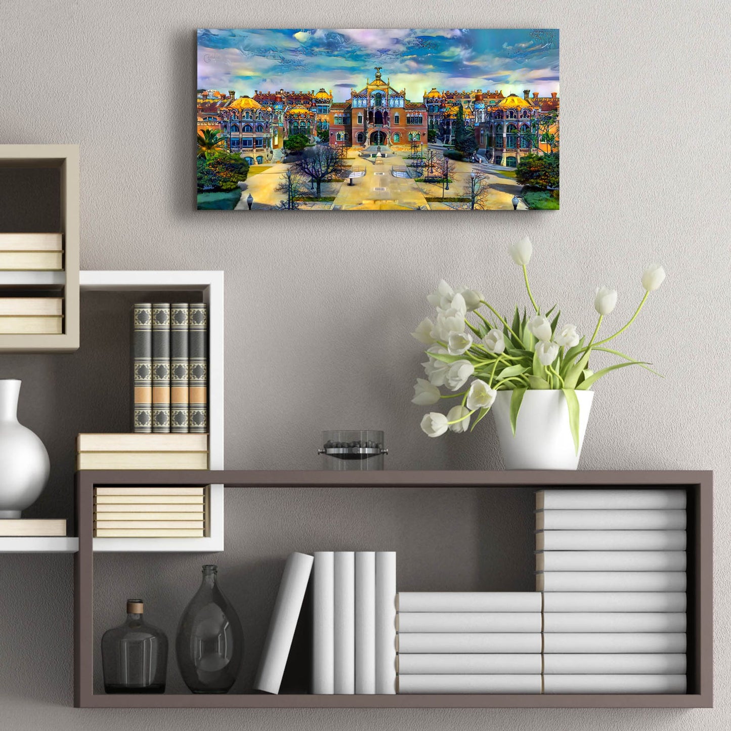 Epic Art 'Barcelona Spain Sant Pau Hospital And Palau De La Musica Center' by Pedro Gavidia, Acrylic Glass Wall Art,24x12