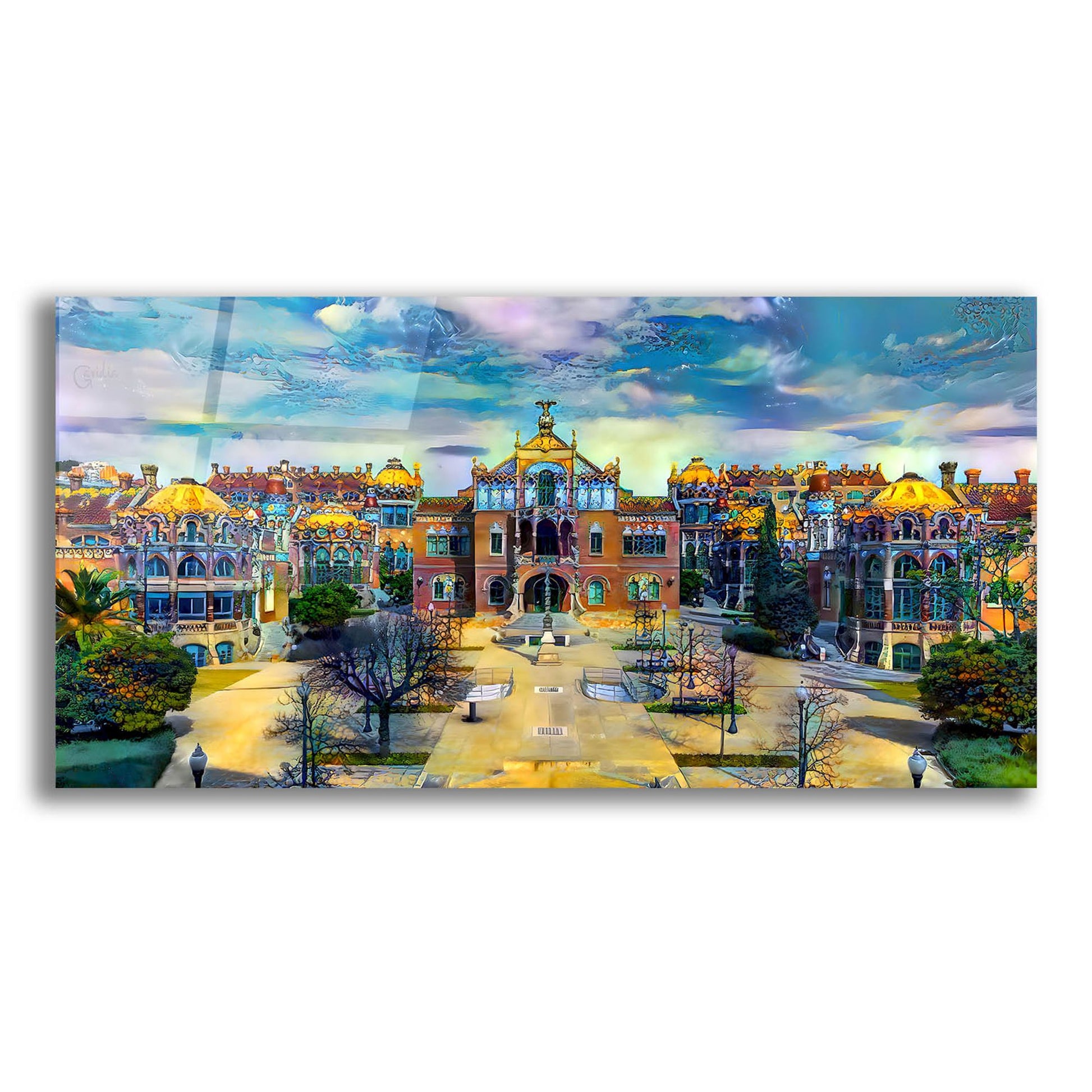 Epic Art 'Barcelona Spain Sant Pau Hospital And Palau De La Musica Center' by Pedro Gavidia, Acrylic Glass Wall Art,24x12