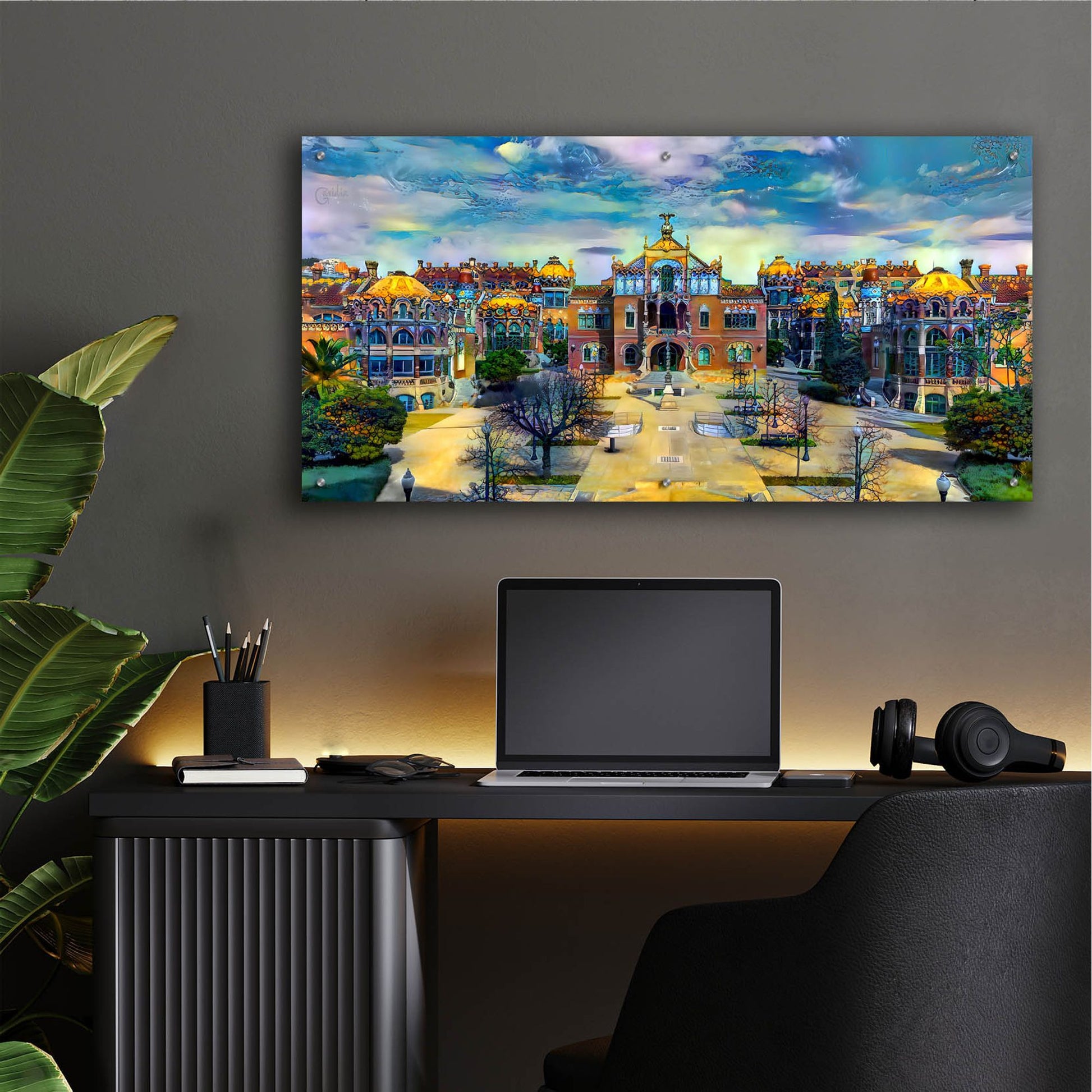 Epic Art 'Barcelona Spain Sant Pau Hospital And Palau De La Musica Center' by Pedro Gavidia, Acrylic Glass Wall Art,48x24