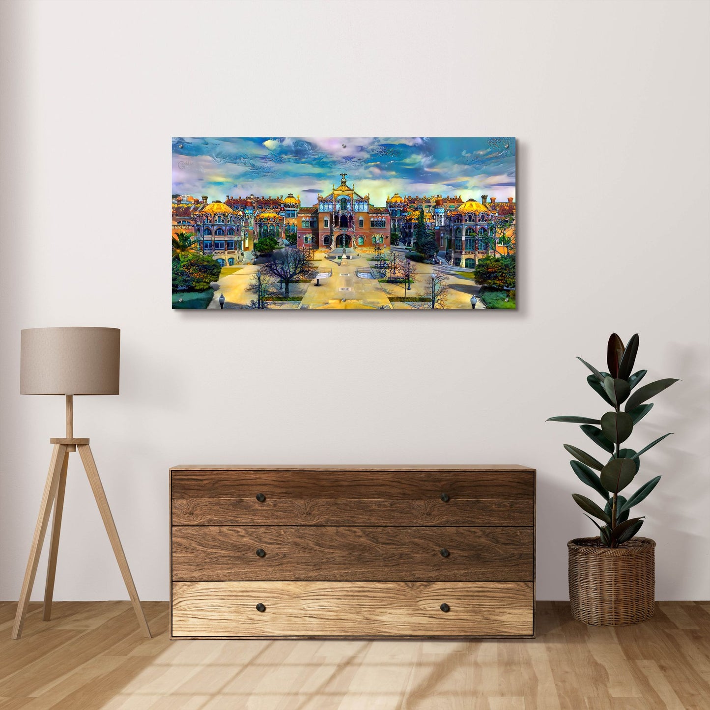 Epic Art 'Barcelona Spain Sant Pau Hospital And Palau De La Musica Center' by Pedro Gavidia, Acrylic Glass Wall Art,48x24