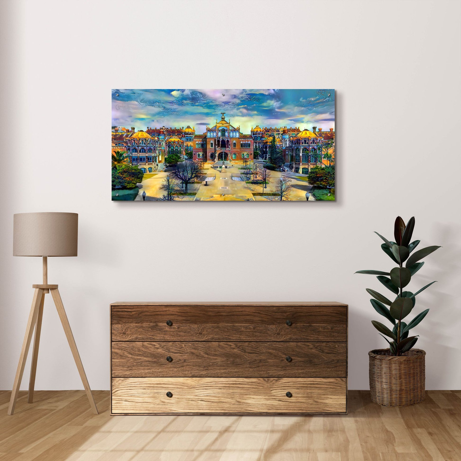 Epic Art 'Barcelona Spain Sant Pau Hospital And Palau De La Musica Center' by Pedro Gavidia, Acrylic Glass Wall Art,48x24