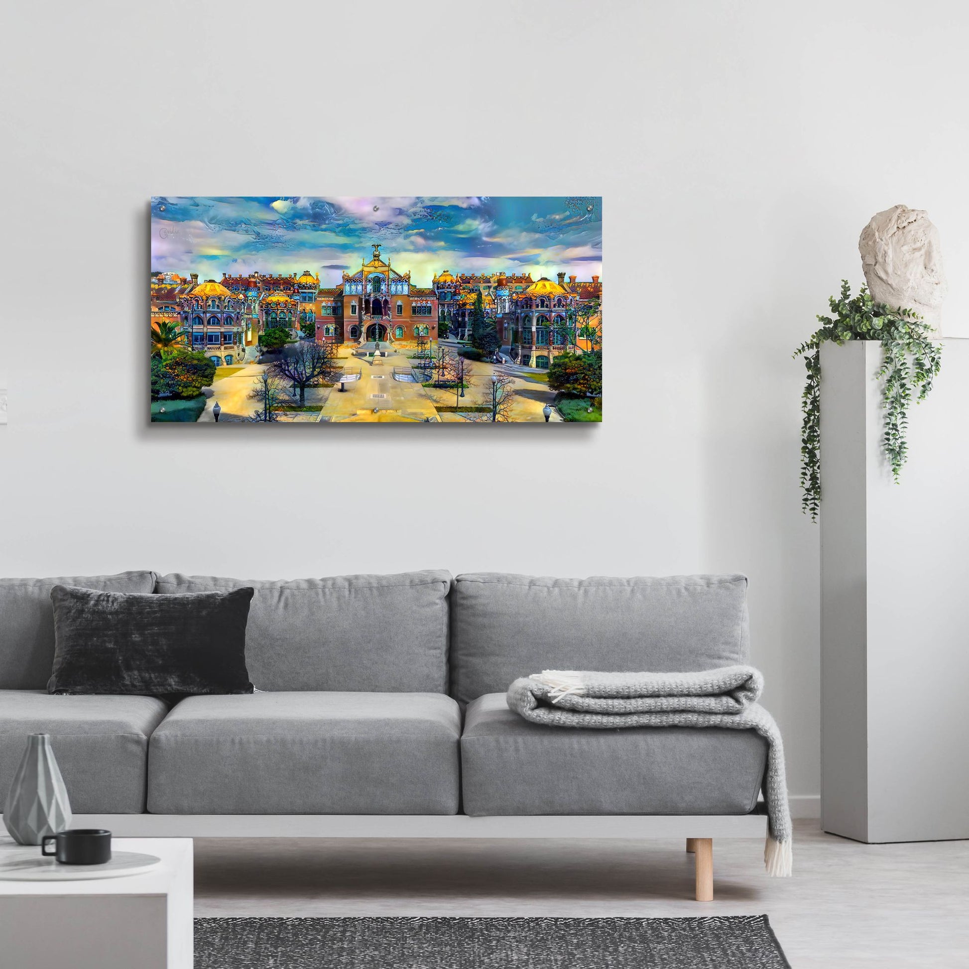 Epic Art 'Barcelona Spain Sant Pau Hospital And Palau De La Musica Center' by Pedro Gavidia, Acrylic Glass Wall Art,48x24