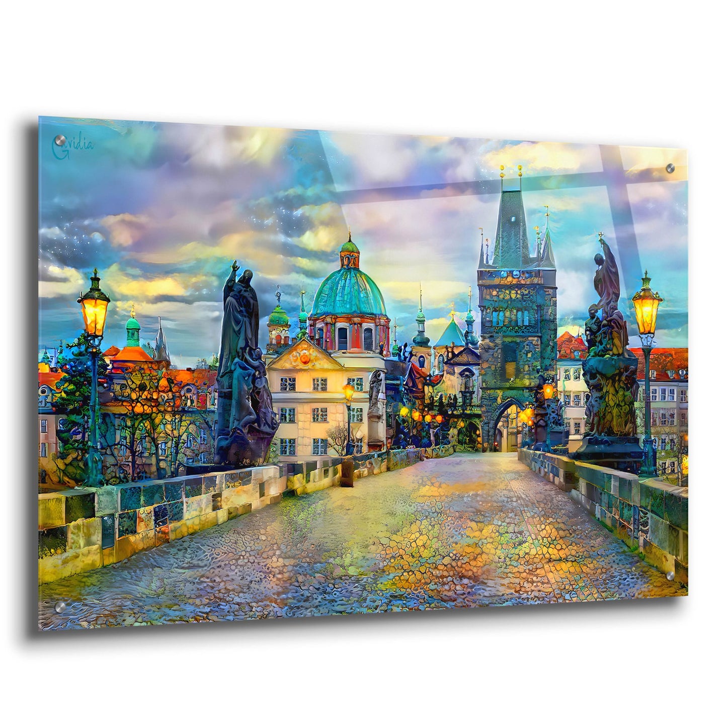 Epic Art 'Prague Czech Republic Charles Bridge' by Pedro Gavidia, Acrylic Glass Wall Art,36x24