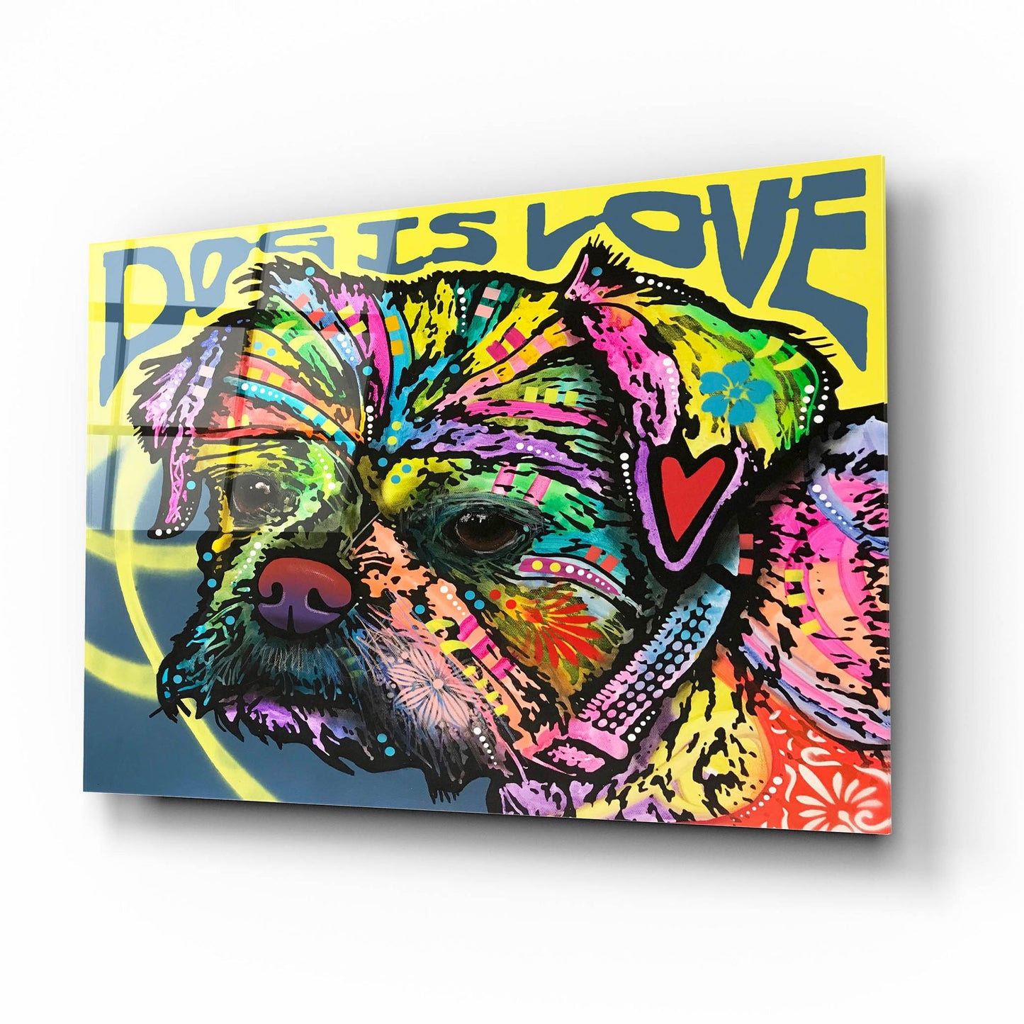 Epic Art 'Dog Is Love (Heart)' by Dean Russo Studios, Acrylic Glass Wall Art,16x12