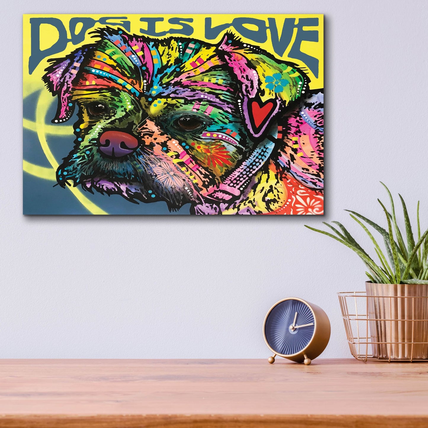 Epic Art 'Dog Is Love (Heart)' by Dean Russo Studios, Acrylic Glass Wall Art,16x12