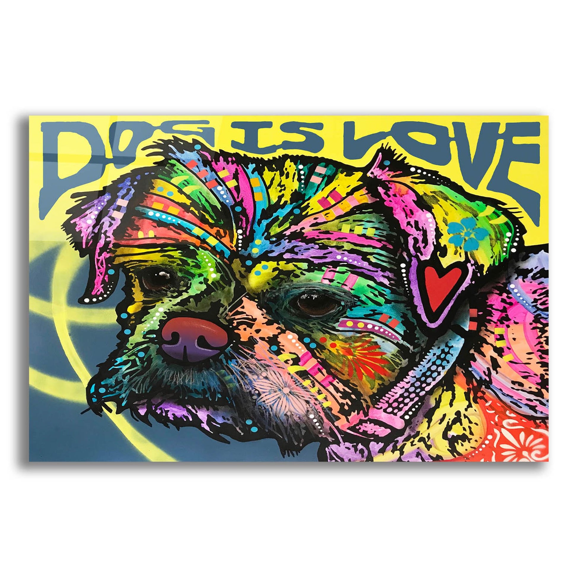 Epic Art 'Dog Is Love (Heart)' by Dean Russo Studios, Acrylic Glass Wall Art,16x12