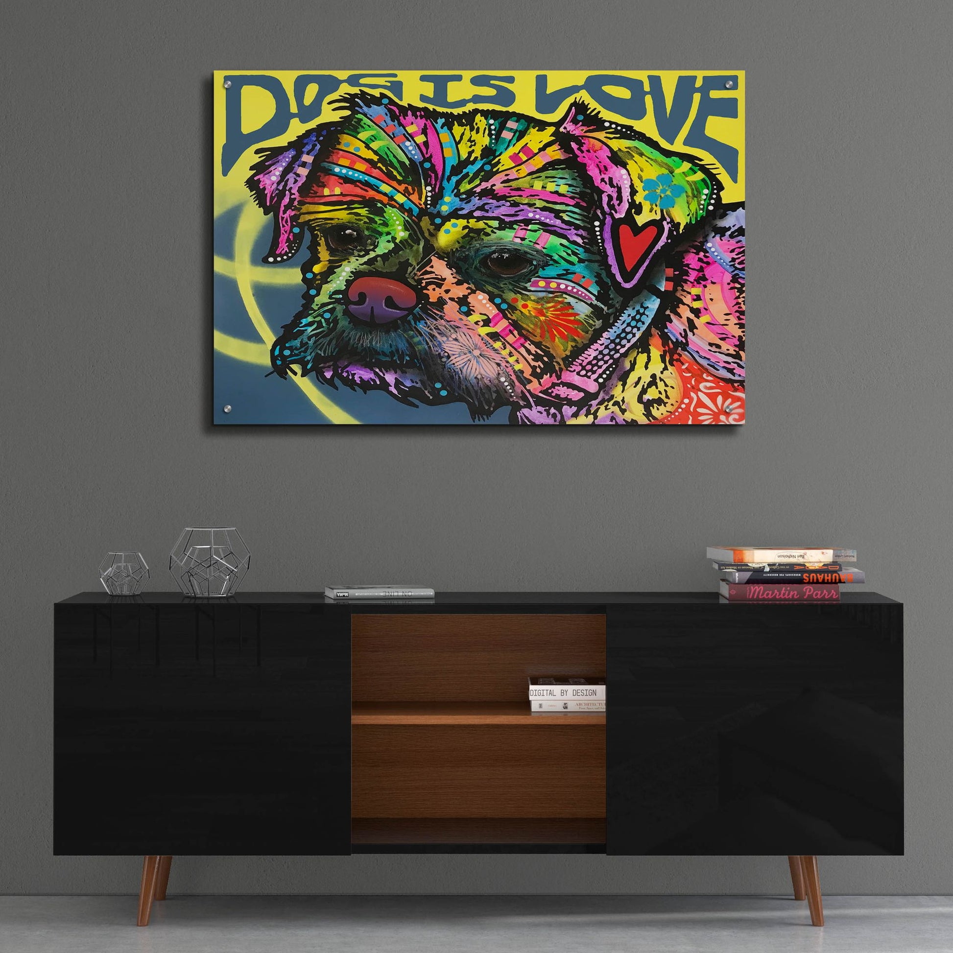 Epic Art 'Dog Is Love (Heart)' by Dean Russo Studios, Acrylic Glass Wall Art,36x24