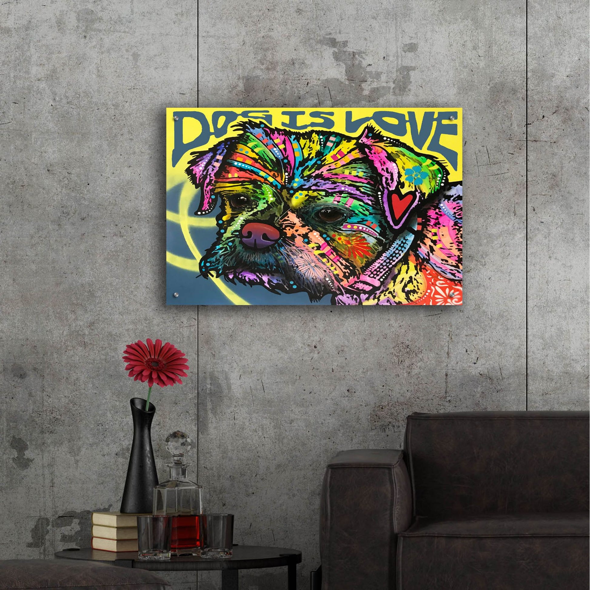 Epic Art 'Dog Is Love (Heart)' by Dean Russo Studios, Acrylic Glass Wall Art,36x24