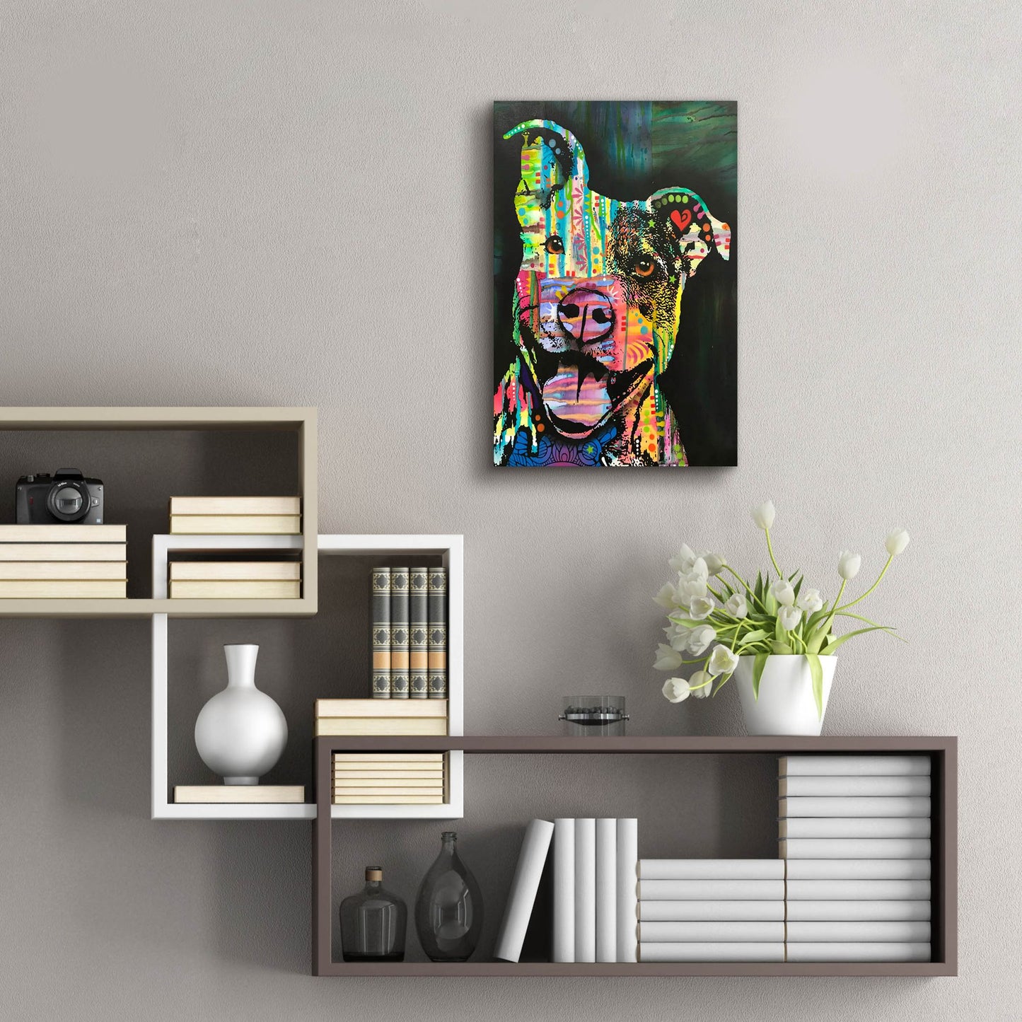 Epic Art 'Exhuberant Pit Bull' by Dean Russo Studios, Acrylic Glass Wall Art,16x24