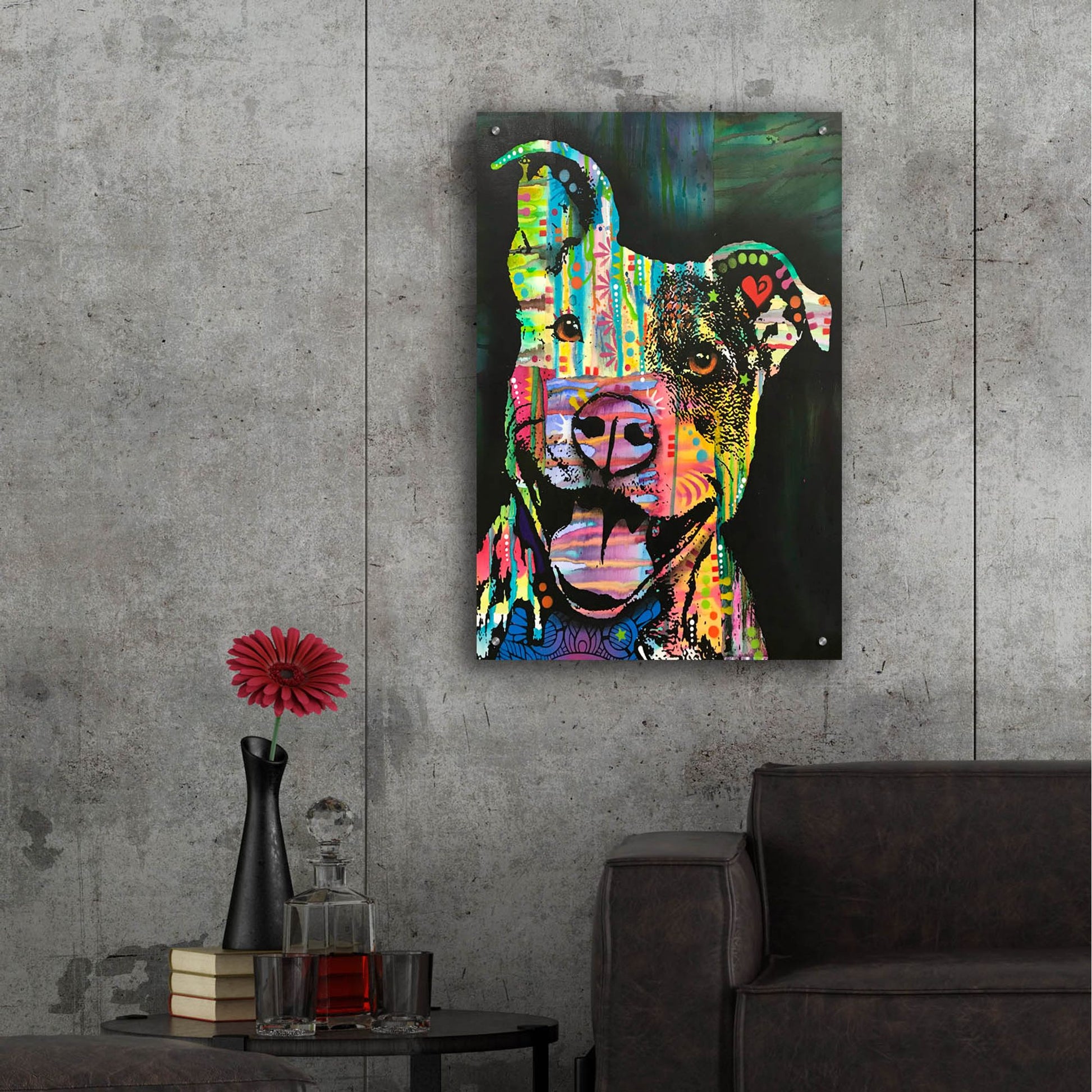 Epic Art 'Exhuberant Pit Bull' by Dean Russo Studios, Acrylic Glass Wall Art,24x36