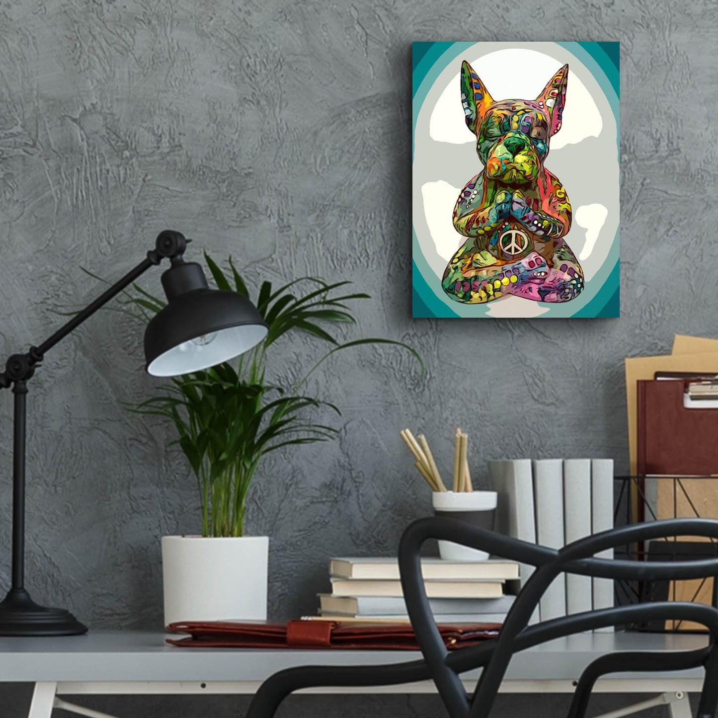 Epic Art 'French Buddha Bulldog' by Dean Russo Studios, Acrylic Glass Wall Art,12x16