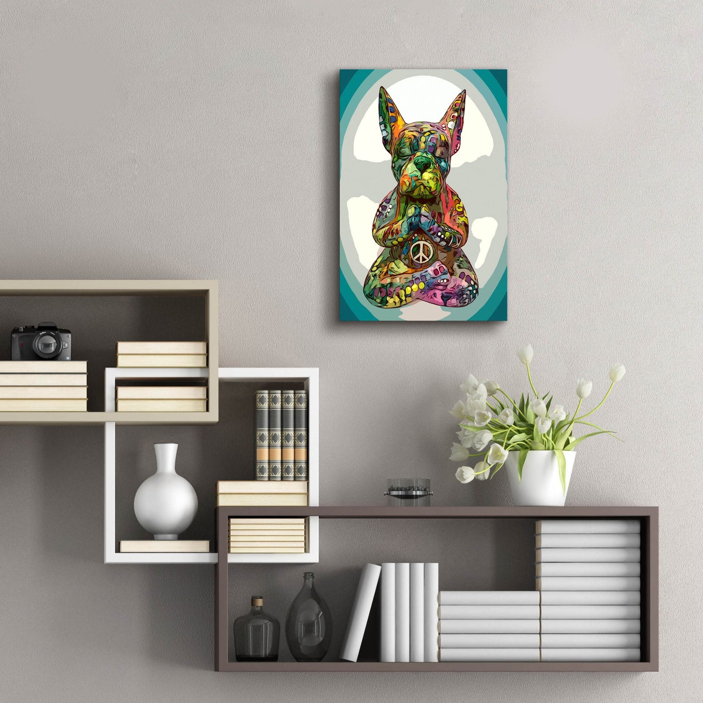 Epic Art 'French Buddha Bulldog' by Dean Russo Studios, Acrylic Glass Wall Art,16x24