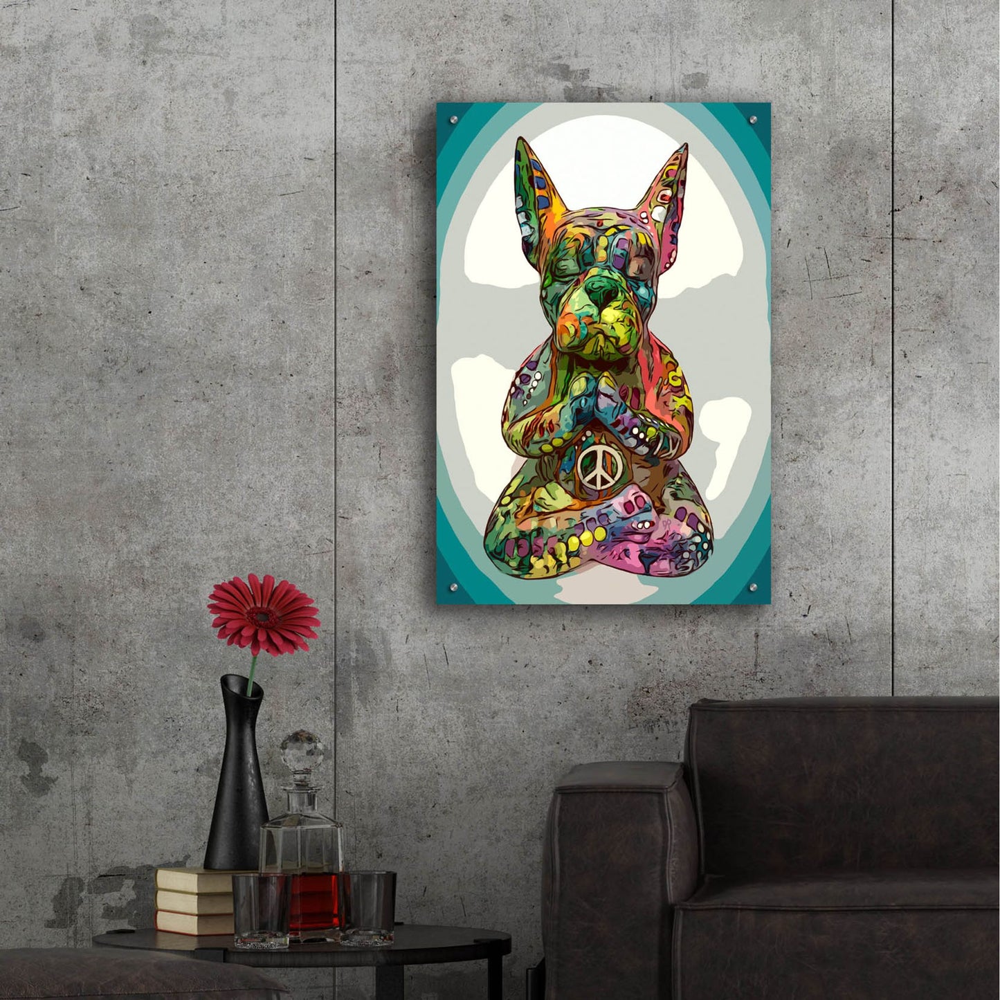 Epic Art 'French Buddha Bulldog' by Dean Russo Studios, Acrylic Glass Wall Art,24x36