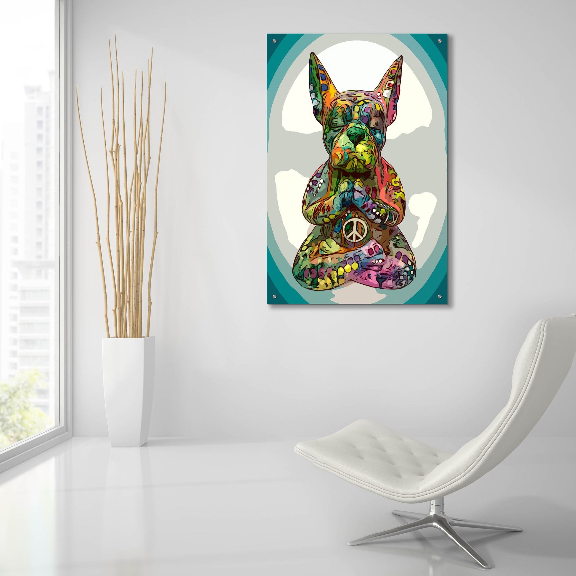 Epic Art 'French Buddha Bulldog' by Dean Russo Studios, Acrylic Glass Wall Art,24x36