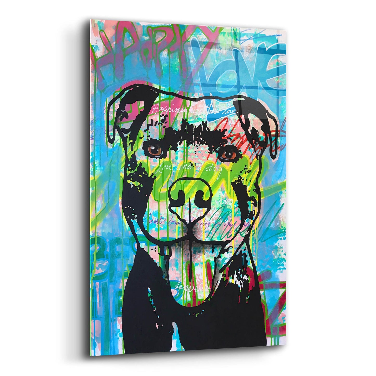 Epic Art 'Happy Love Pitbull' by Dean Russo Studios, Acrylic Glass Wall Art,12x16