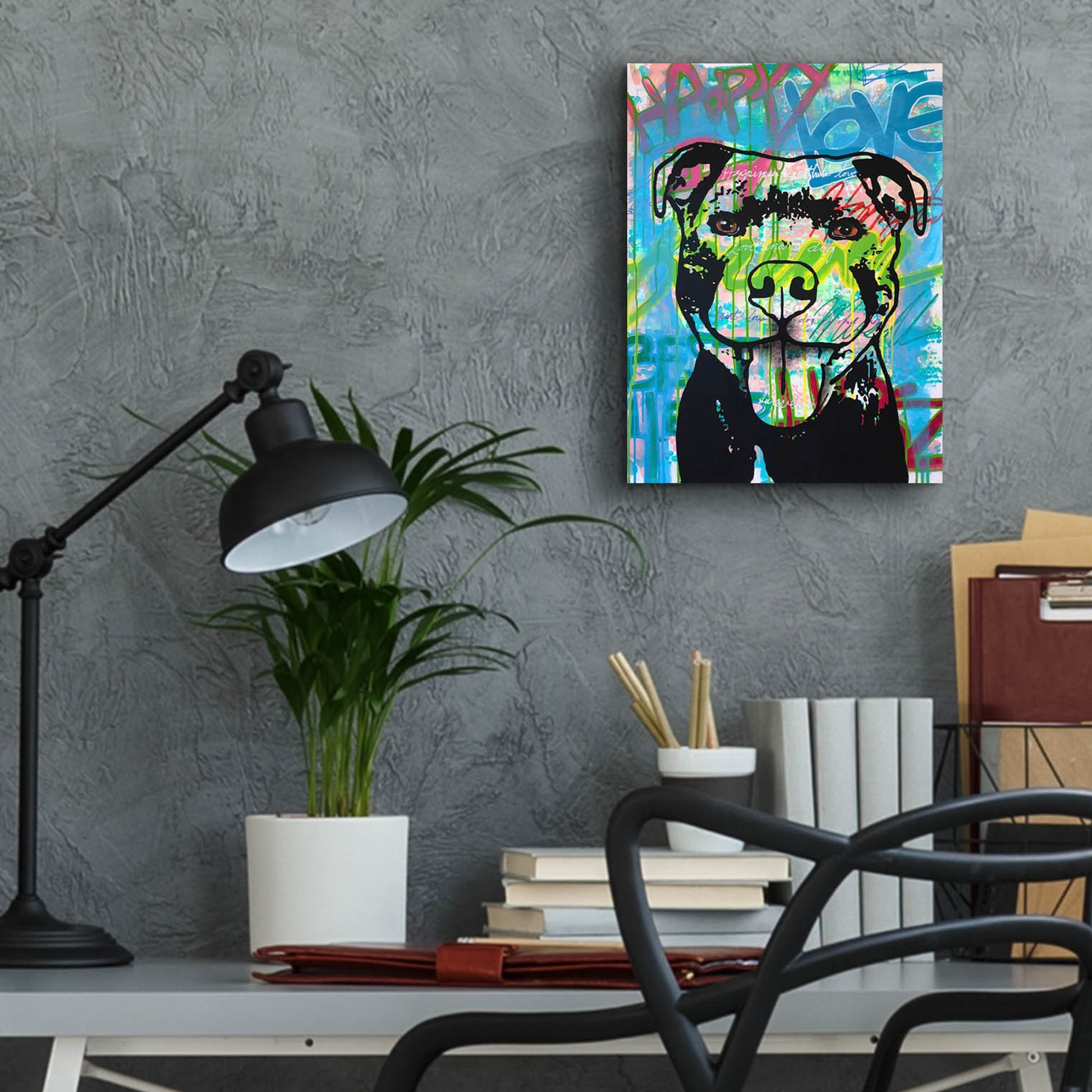 Epic Art 'Happy Love Pitbull' by Dean Russo Studios, Acrylic Glass Wall Art,12x16