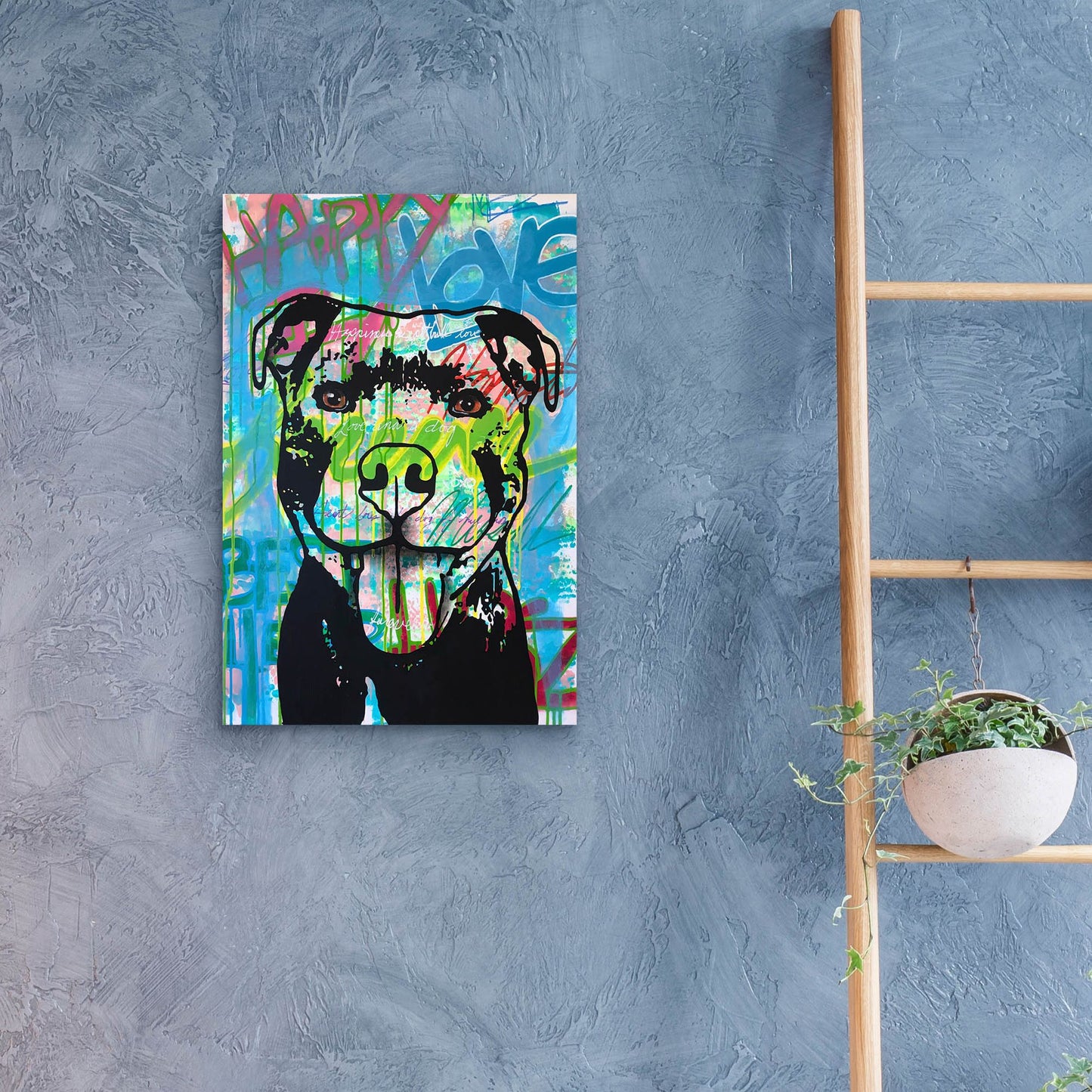 Epic Art 'Happy Love Pitbull' by Dean Russo Studios, Acrylic Glass Wall Art,16x24