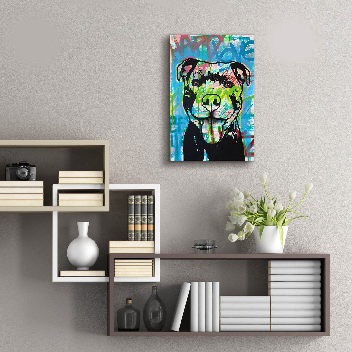 Epic Art 'Happy Love Pitbull' by Dean Russo Studios, Acrylic Glass Wall Art,16x24