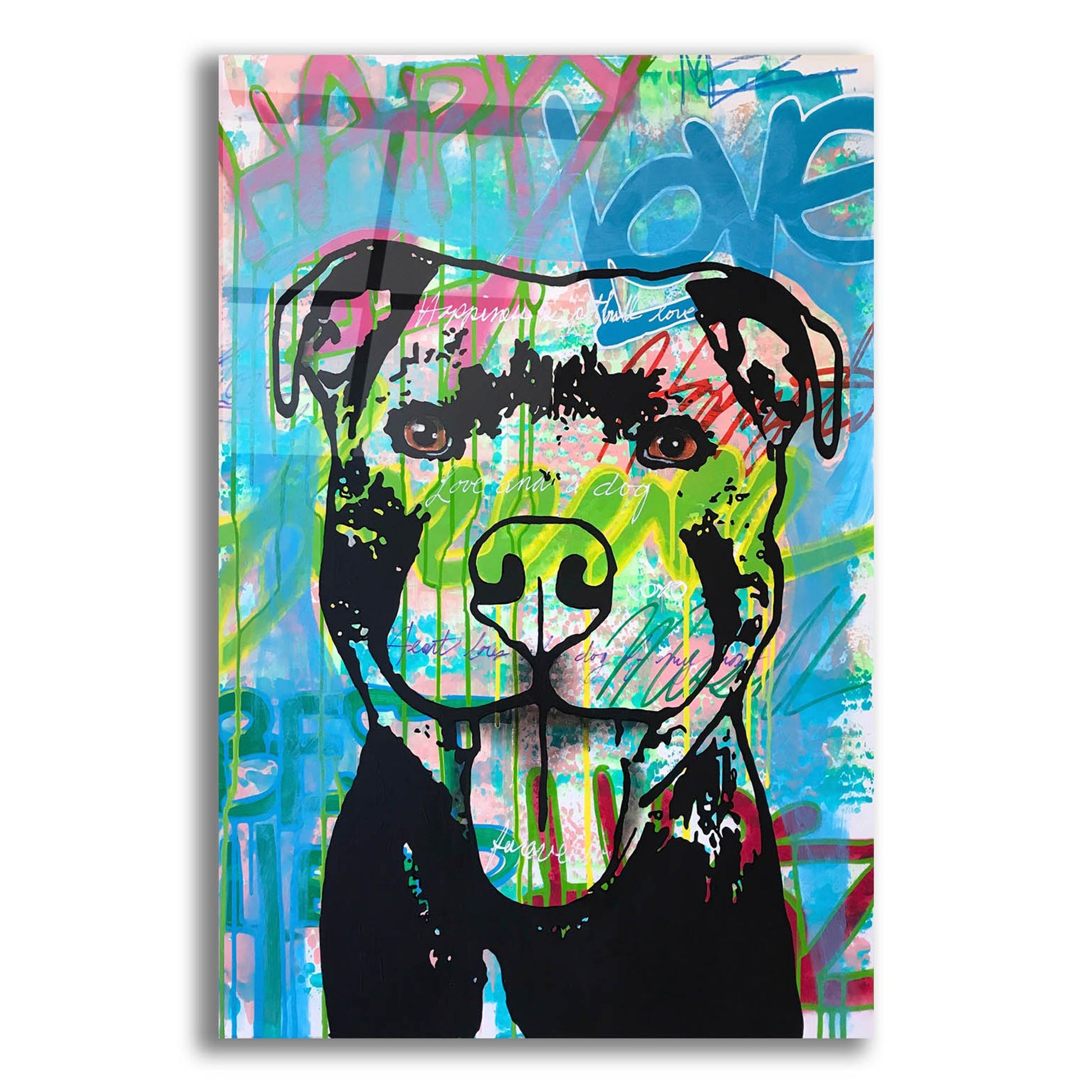Epic Art 'Happy Love Pitbull' by Dean Russo Studios, Acrylic Glass Wall Art,16x24
