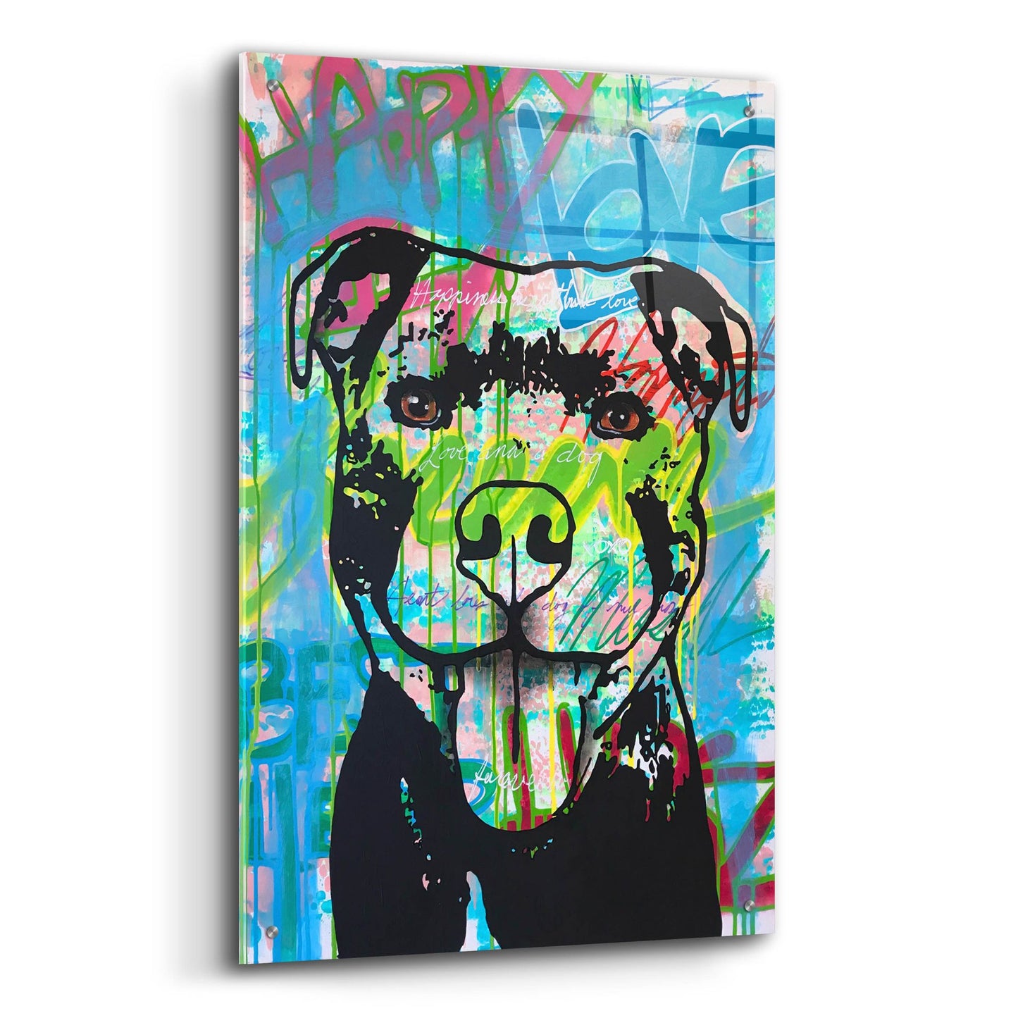 Epic Art 'Happy Love Pitbull' by Dean Russo Studios, Acrylic Glass Wall Art,24x36