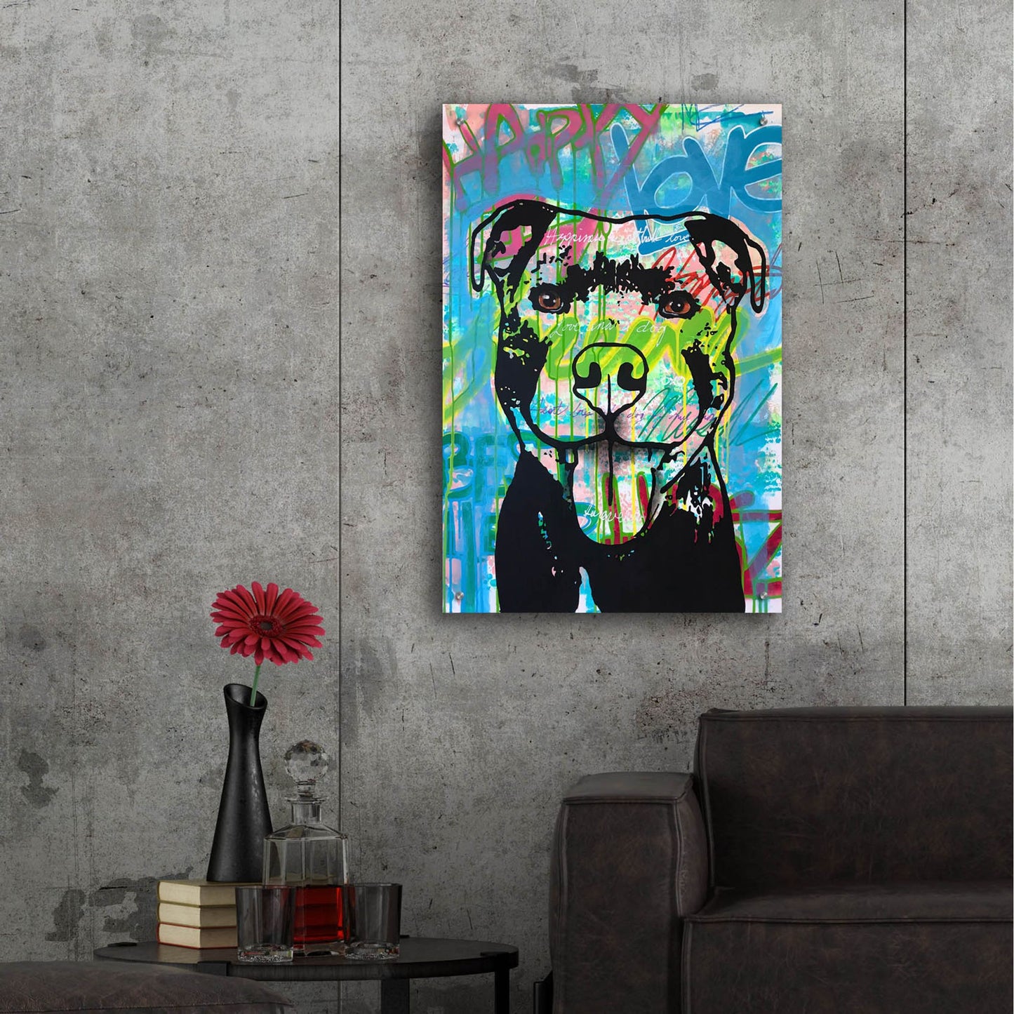 Epic Art 'Happy Love Pitbull' by Dean Russo Studios, Acrylic Glass Wall Art,24x36