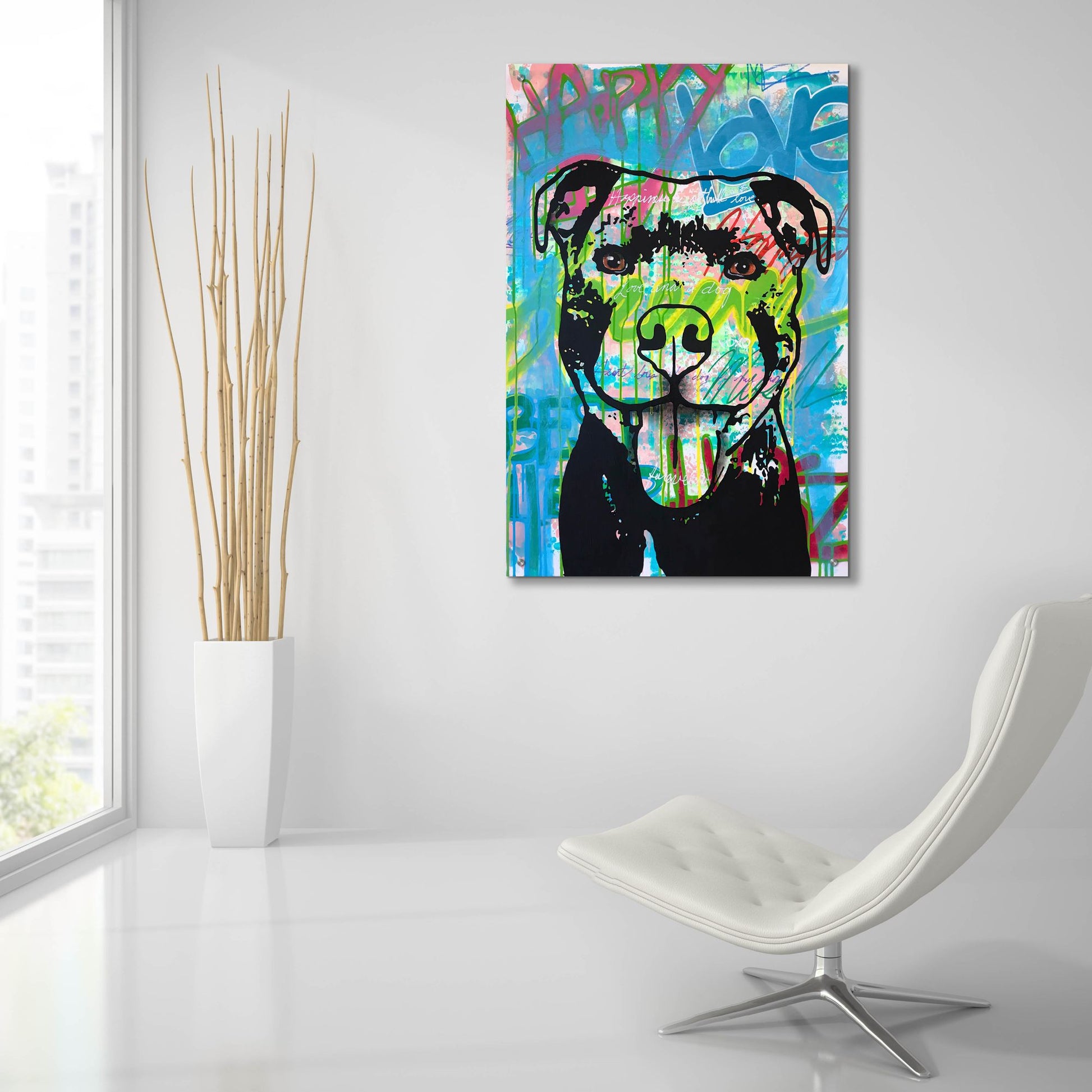 Epic Art 'Happy Love Pitbull' by Dean Russo Studios, Acrylic Glass Wall Art,24x36