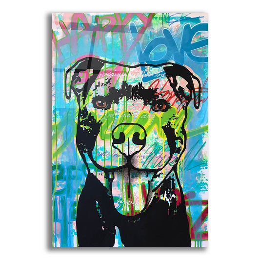 Epic Art 'Happy Love Pitbull' by Dean Russo Studios, Acrylic Glass Wall Art