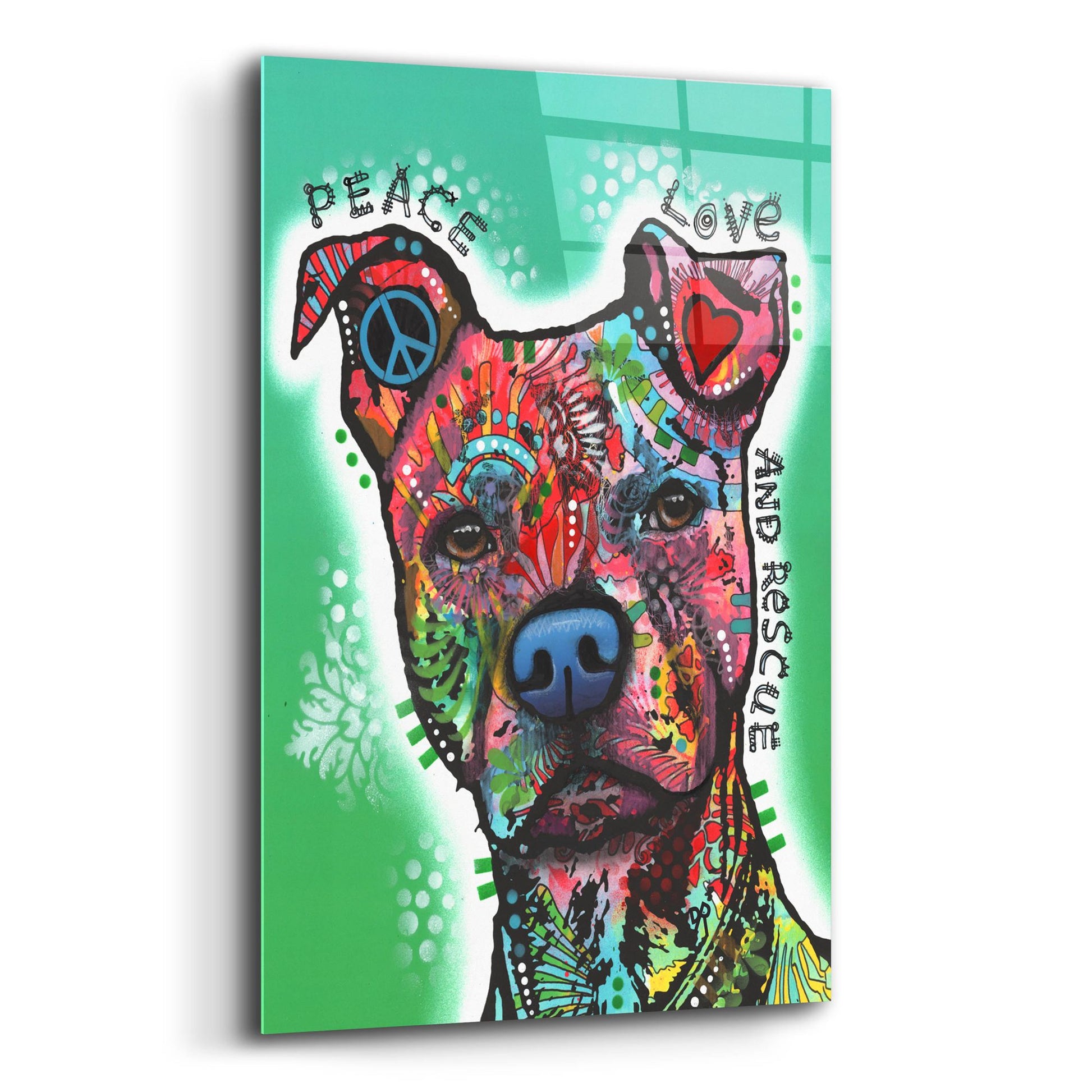 Epic Art 'Peace, Love, and Rescue' by Dean Russo Studios, Acrylic Glass Wall Art,12x16