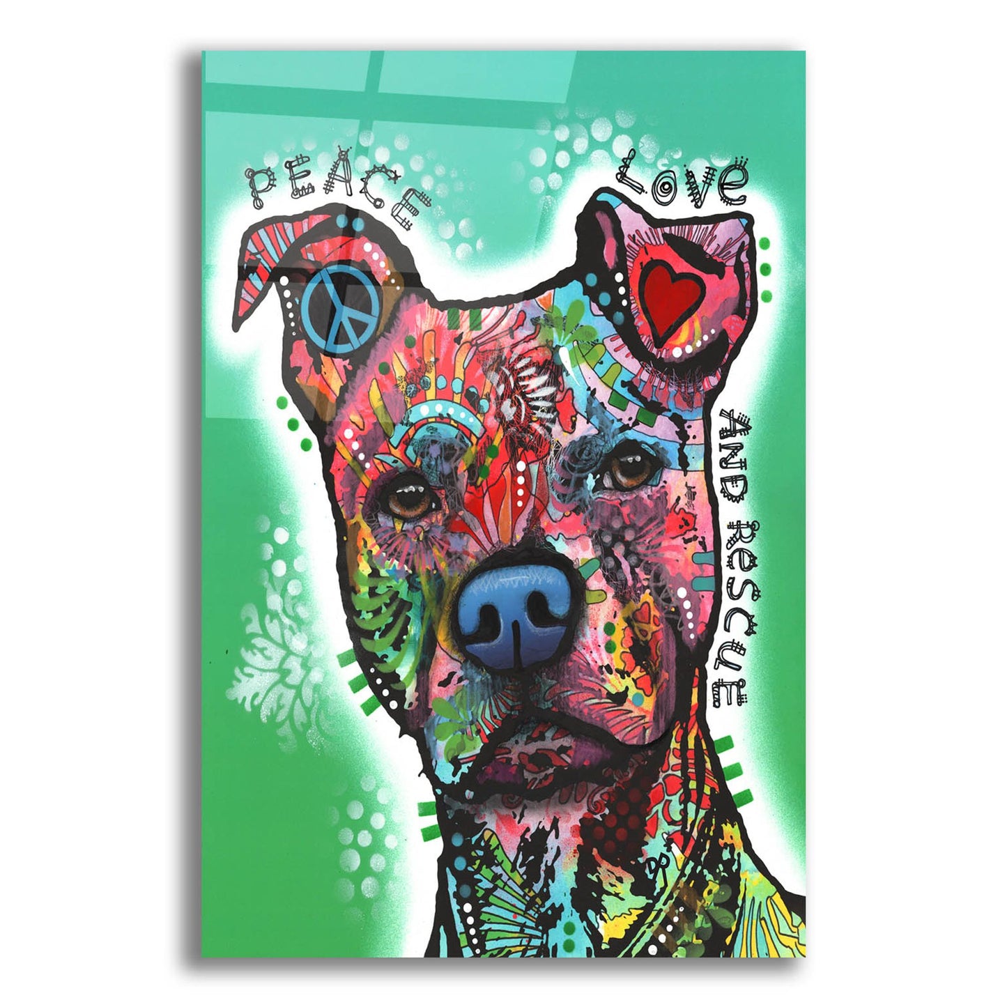 Epic Art 'Peace, Love, and Rescue' by Dean Russo Studios, Acrylic Glass Wall Art,12x16