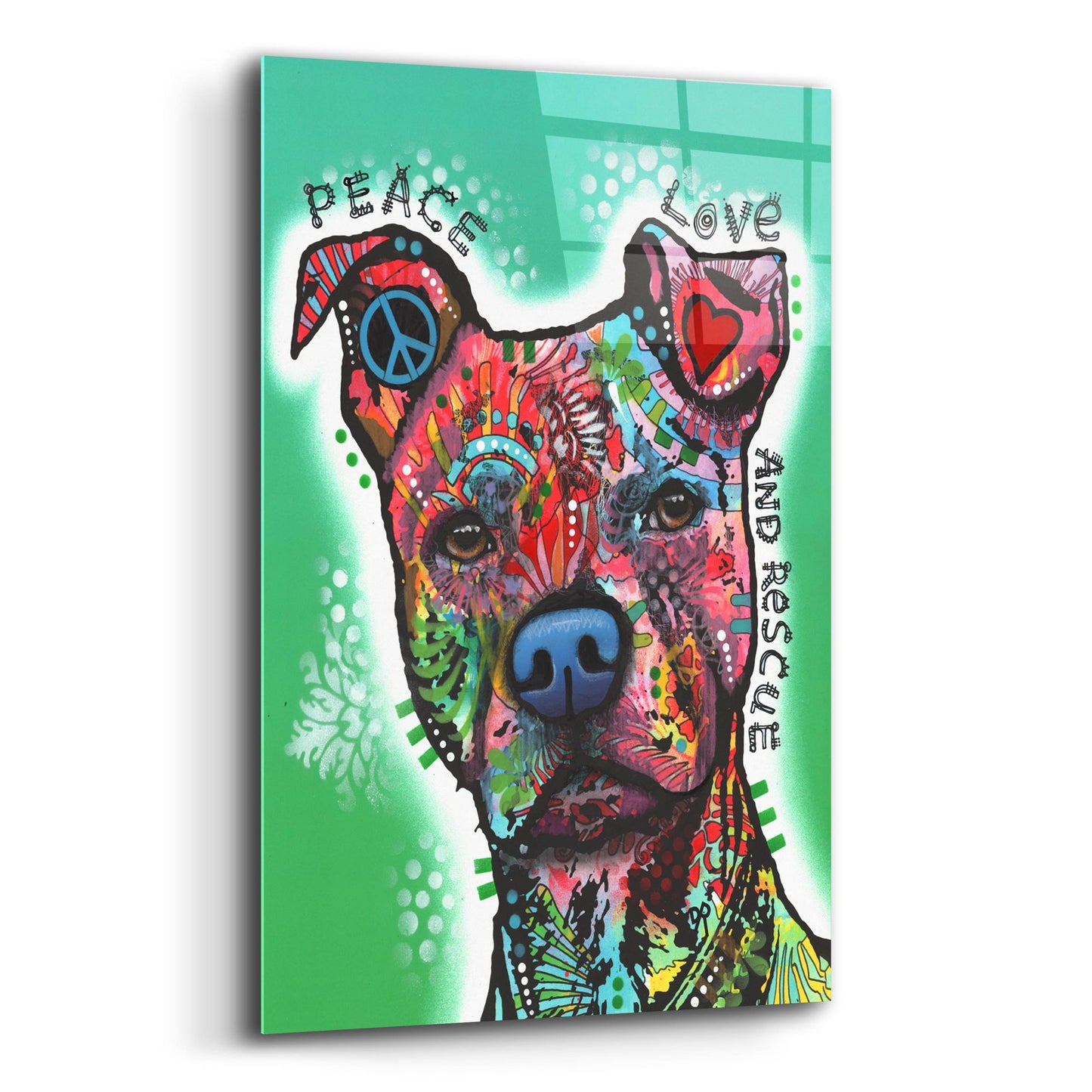 Epic Art 'Peace, Love, and Rescue' by Dean Russo Studios, Acrylic Glass Wall Art,16x24