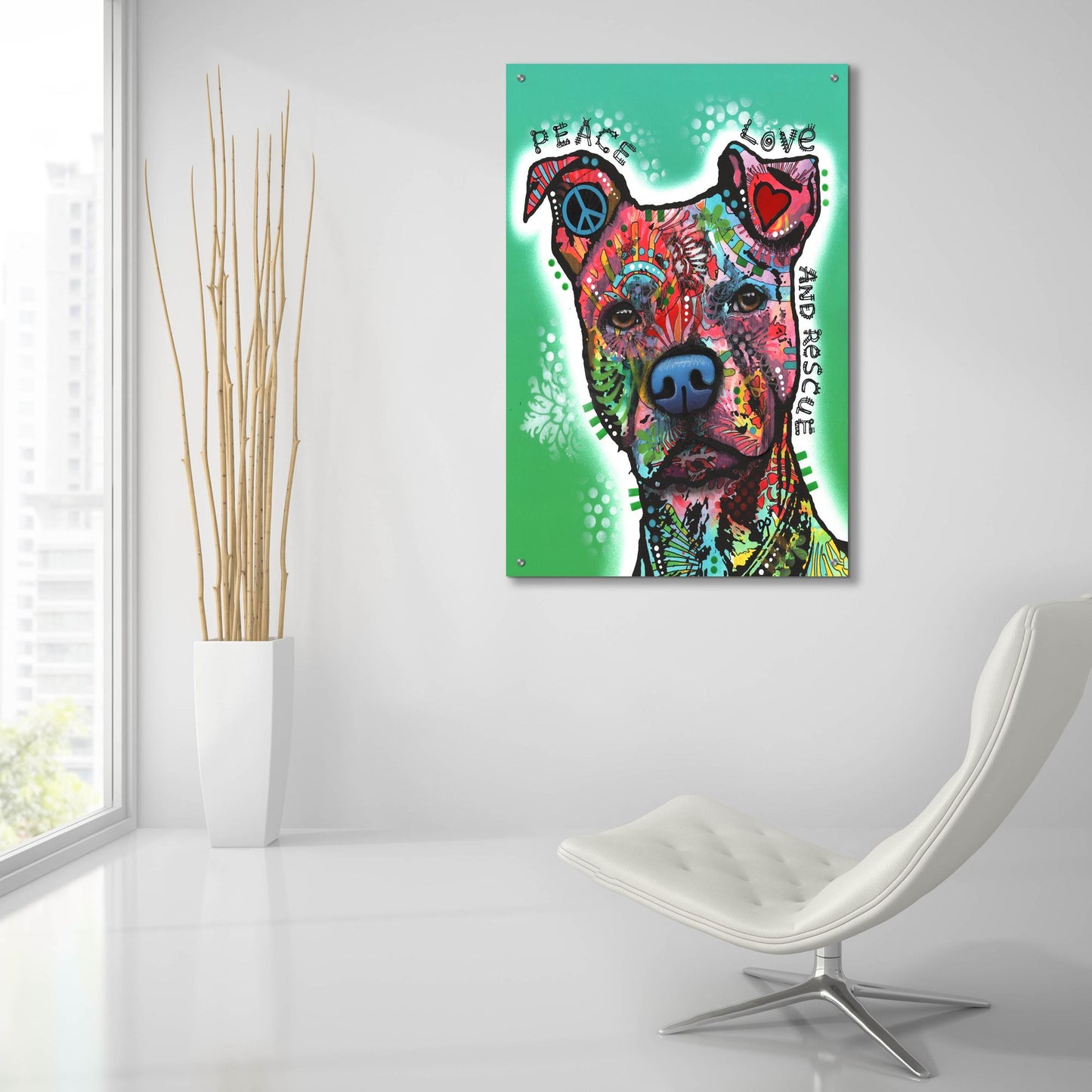 Epic Art 'Peace, Love, and Rescue' by Dean Russo Studios, Acrylic Glass Wall Art,24x36