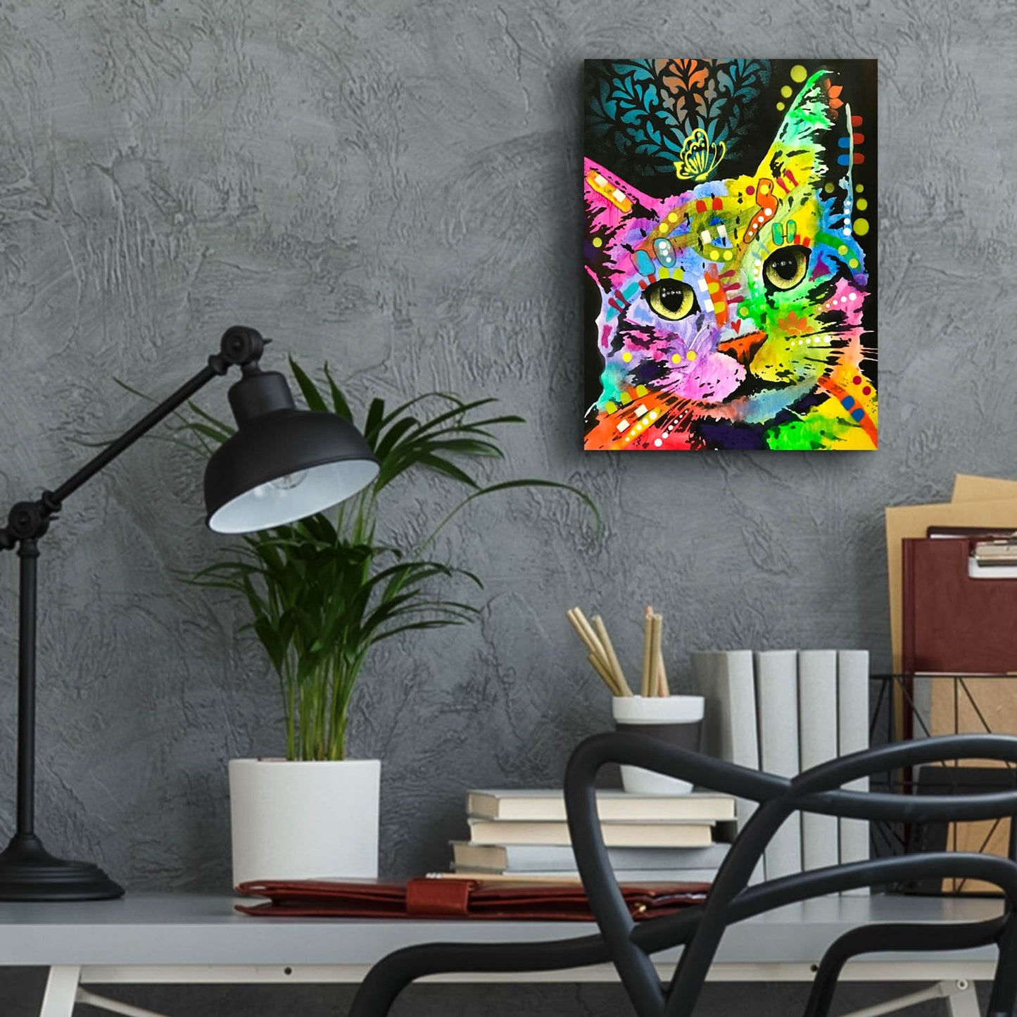 Epic Art 'Tilt Cat Butterfly' by Dean Russo Studios, Acrylic Glass Wall Art,12x16