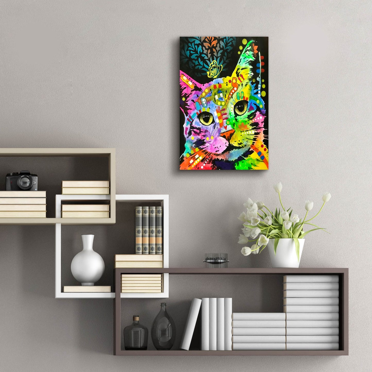 Epic Art 'Tilt Cat Butterfly' by Dean Russo Studios, Acrylic Glass Wall Art,16x24