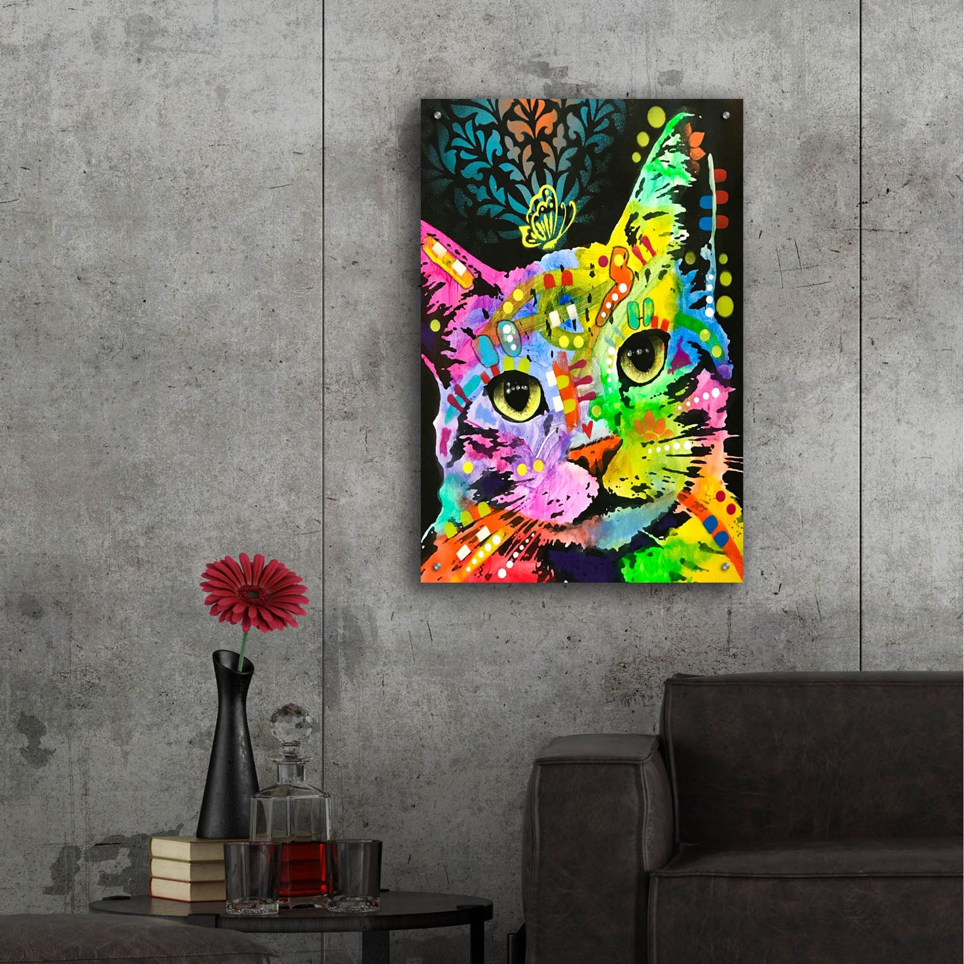 Epic Art 'Tilt Cat Butterfly' by Dean Russo Studios, Acrylic Glass Wall Art,24x36