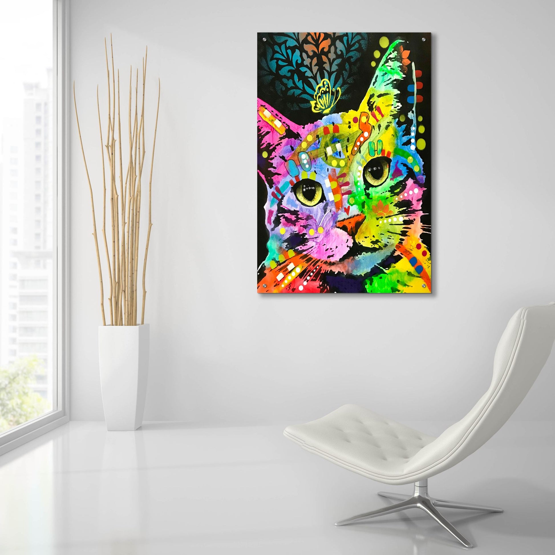 Epic Art 'Tilt Cat Butterfly' by Dean Russo Studios, Acrylic Glass Wall Art,24x36