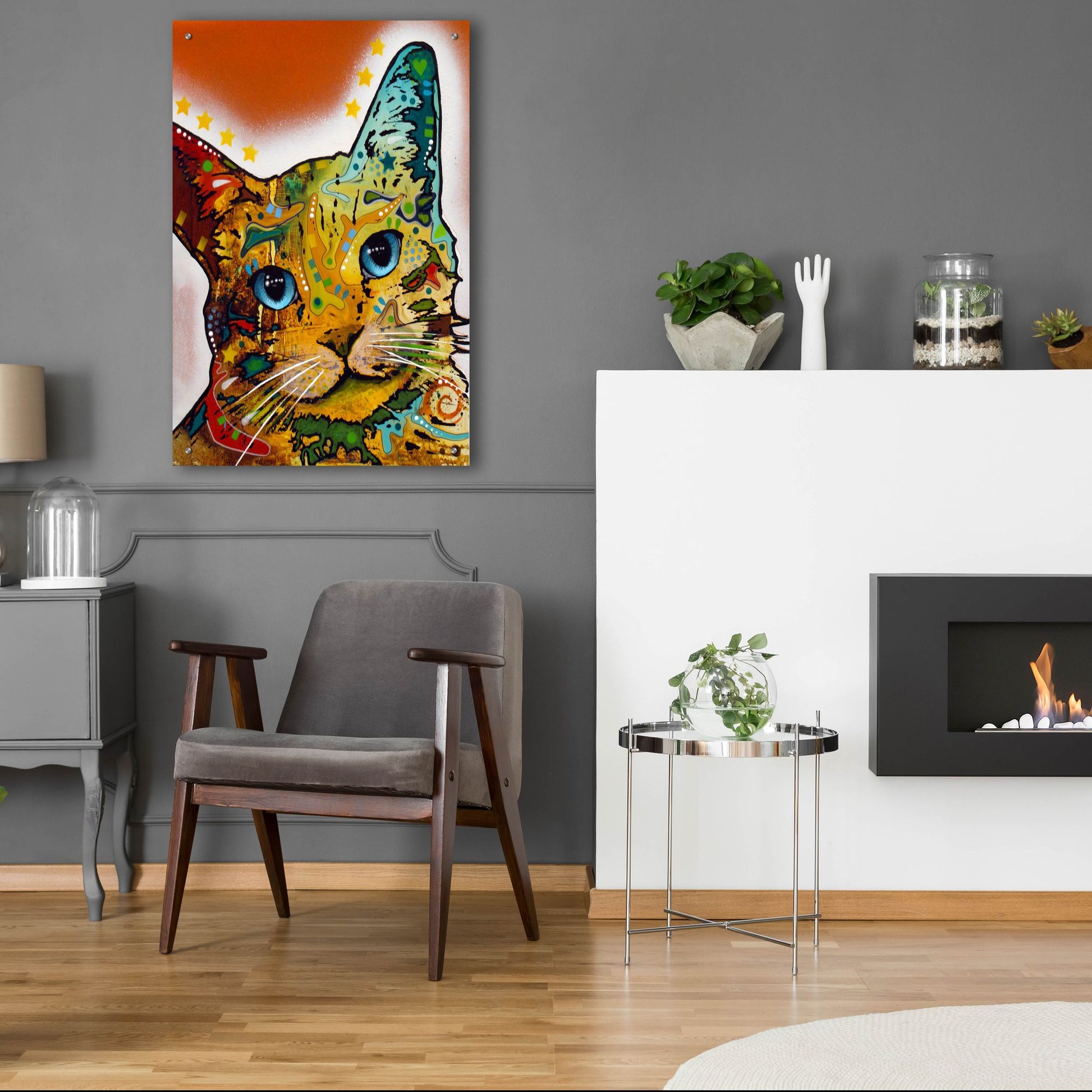 Epic Art 'Tilt Cat Earth Tone' by Dean Russo Studios, Acrylic Glass Wall Art,24x36