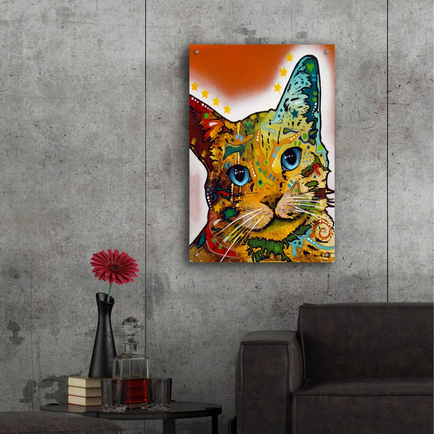 Epic Art 'Tilt Cat Earth Tone' by Dean Russo Studios, Acrylic Glass Wall Art,24x36