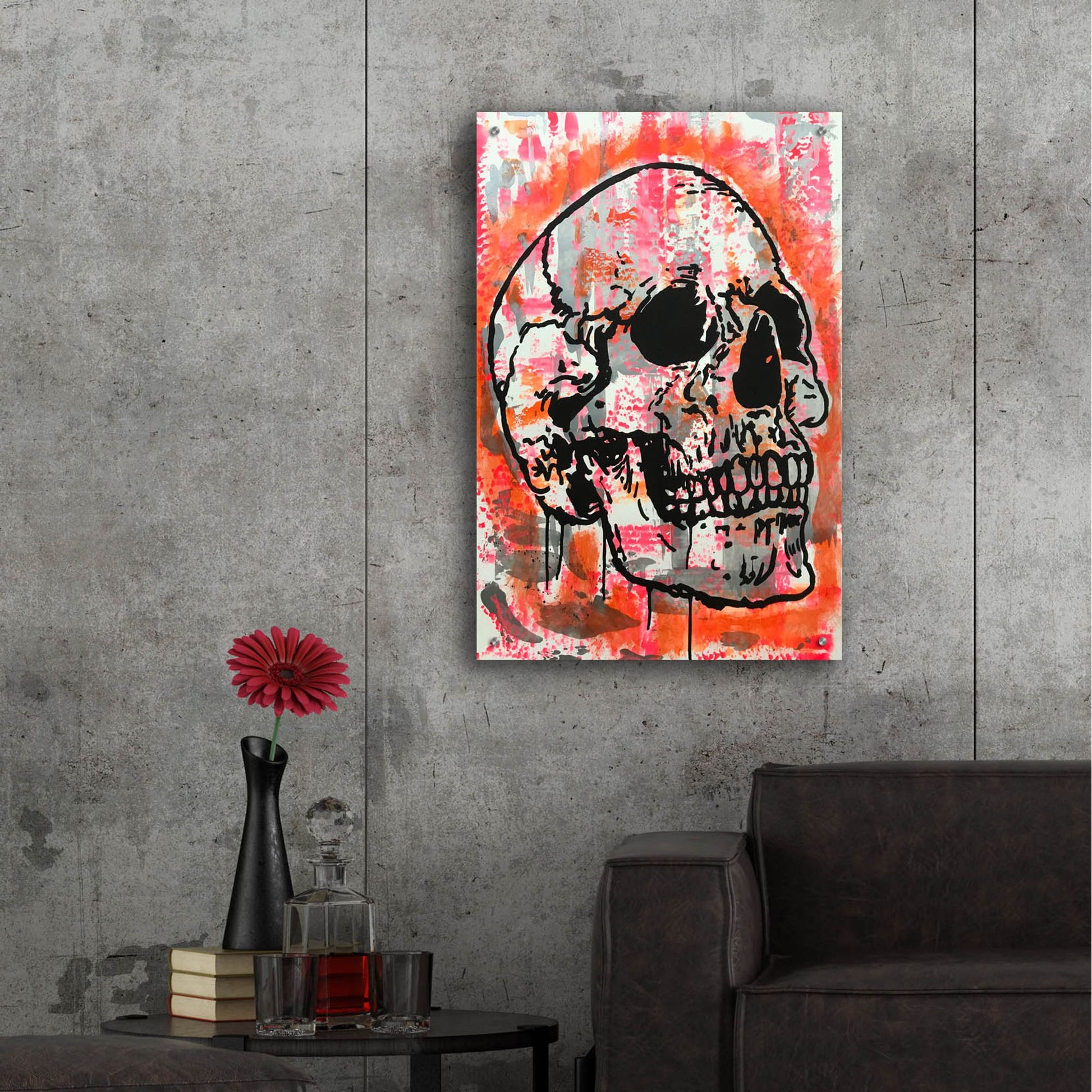 Epic Art 'Orange Skull' by Dean Russo Studios, Acrylic Glass Wall Art,24x36