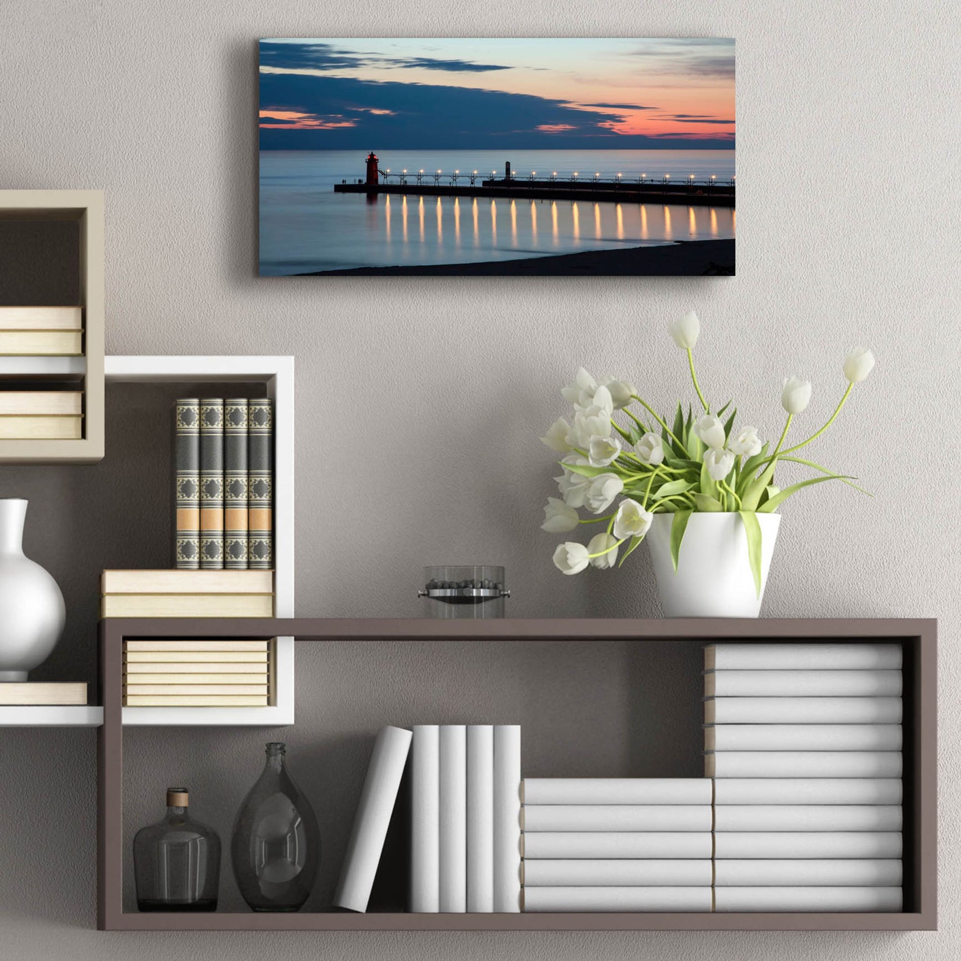 Epic Art ' South Haven Michigan Lighthouse' by Adam Romanowicz, Acrylic Glass Wall Art,24x12