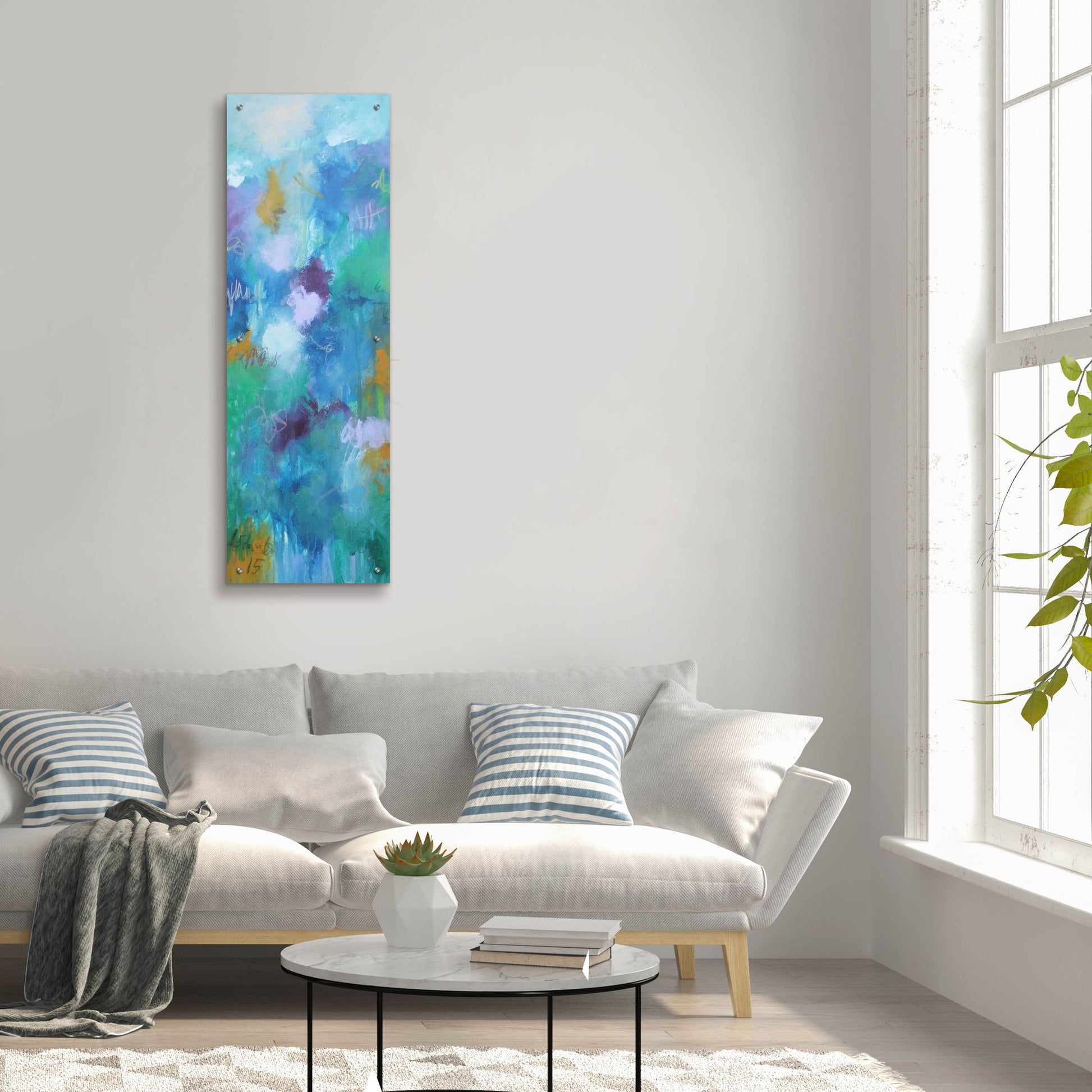 Epic Art ' Walking In Colors One' by Anna Schueler, Acrylic Glass Wall Art,16x48