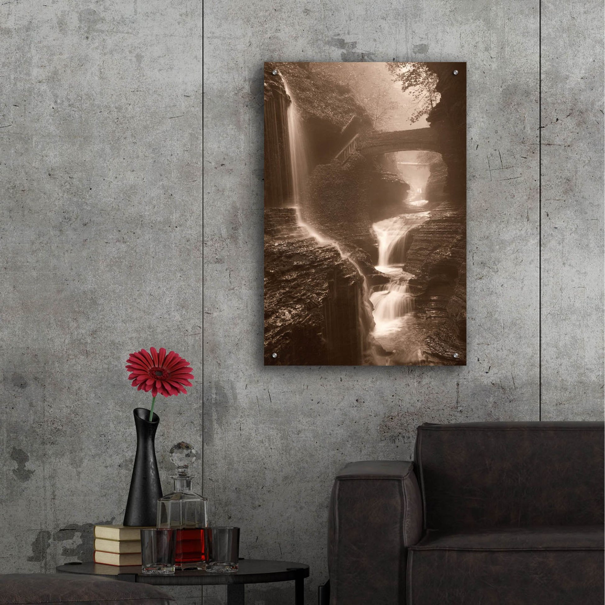 Epic Art ' Waterfall on a Rainy Day' by Balazs Solti, Acrylic Glass Wall Art,24x36